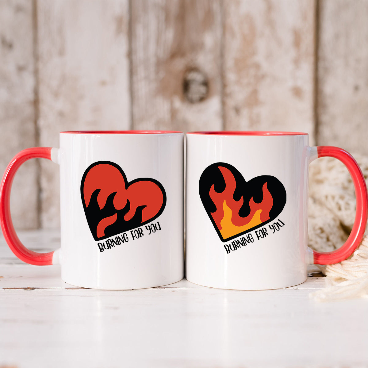 Flaming Heart Matching Mugs For Couples