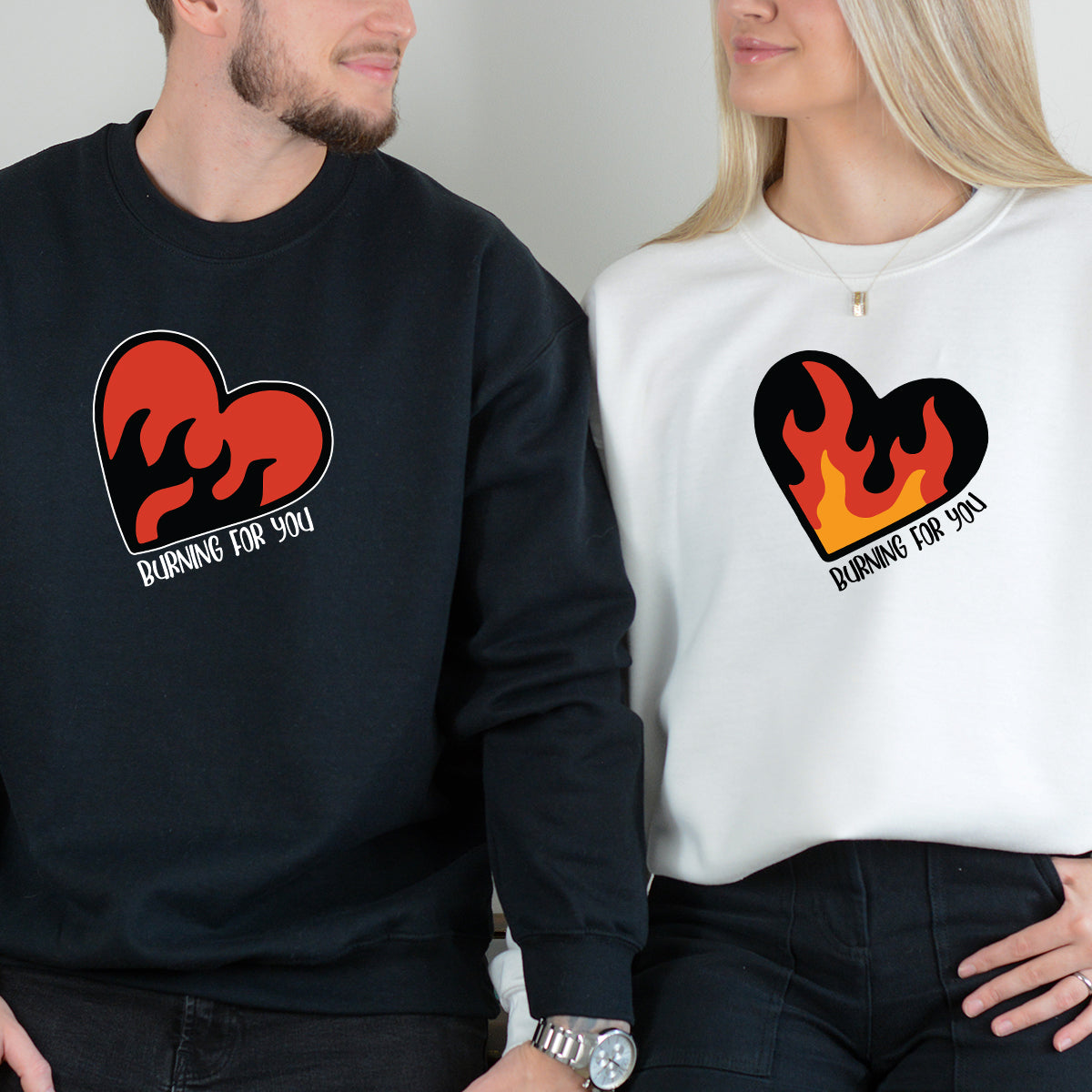 Flaming Heart Matching Hoodies For Couples