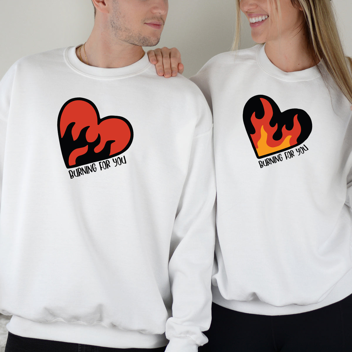 Flaming Heart Matching Hoodies For Couples