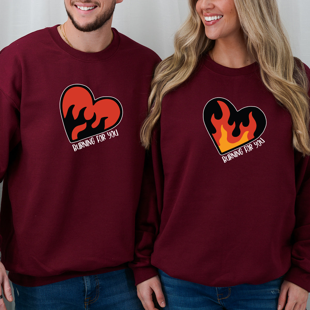 Flaming Heart Matching Hoodies For Couples