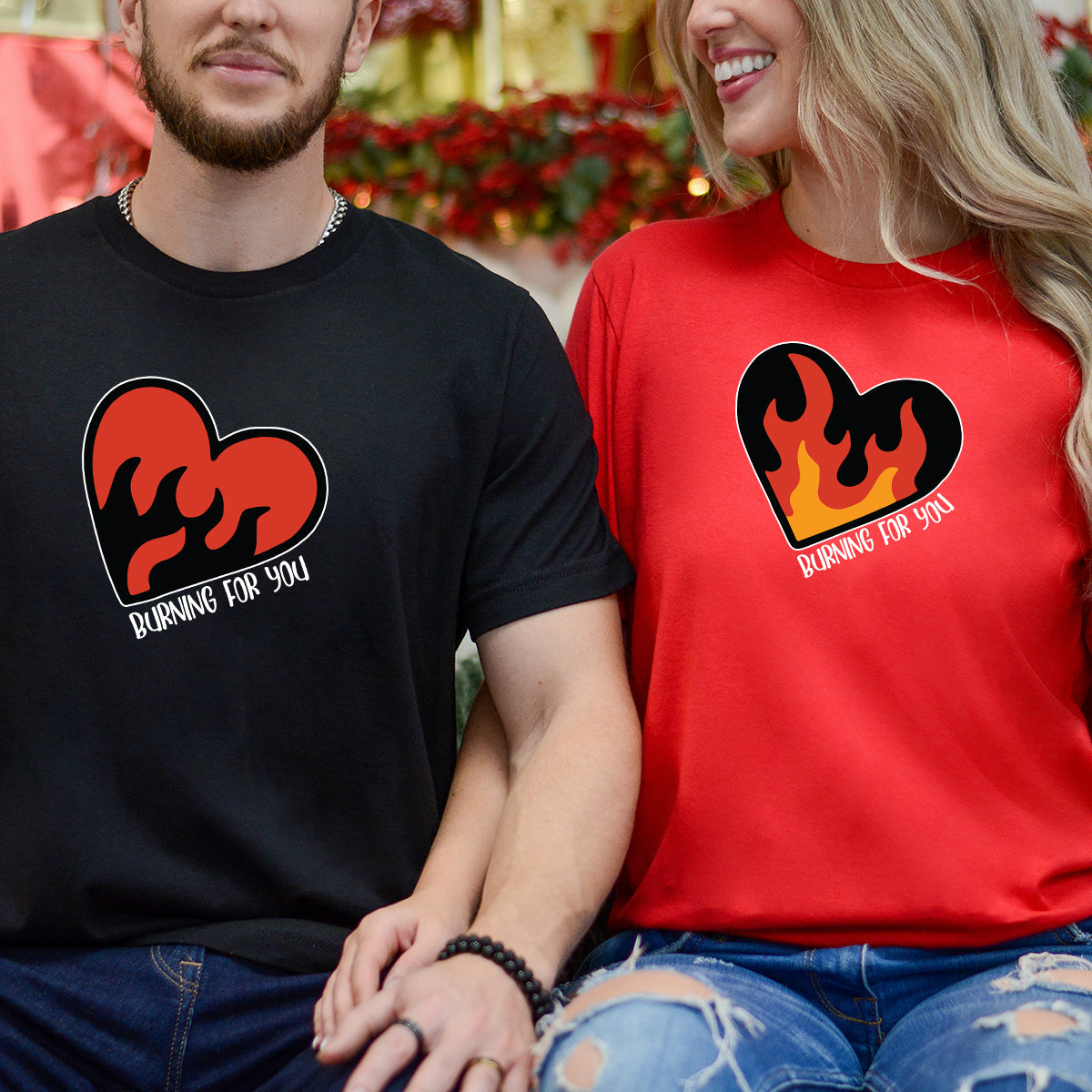 Flaming Heart Matching T-Shirts For Couples