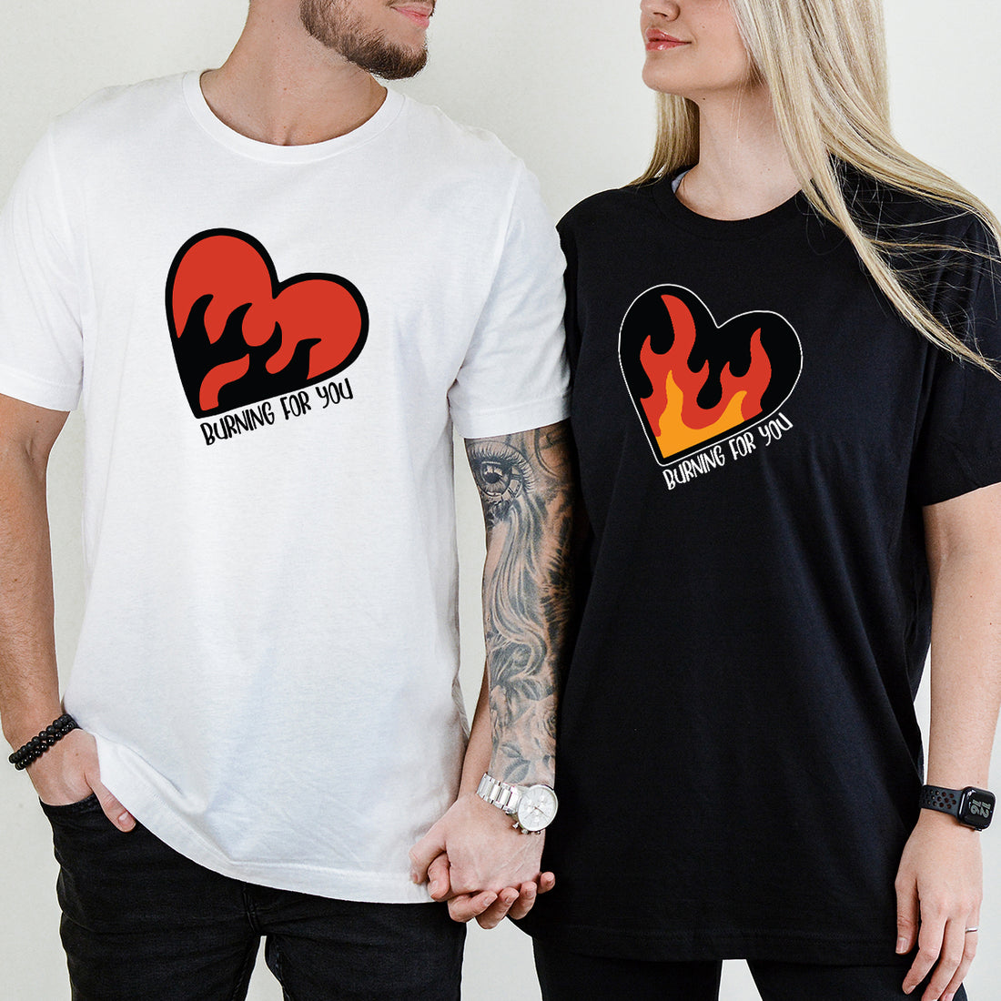 Flaming Heart Matching T-Shirts For Couples