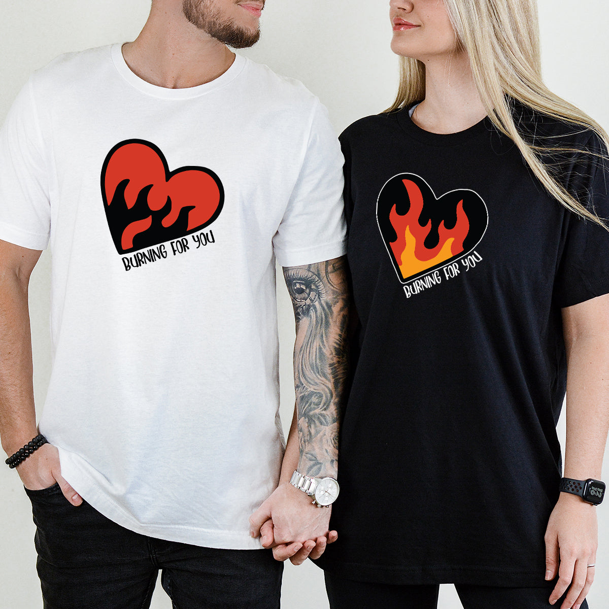 Flaming Heart Matching T-Shirts For Couples