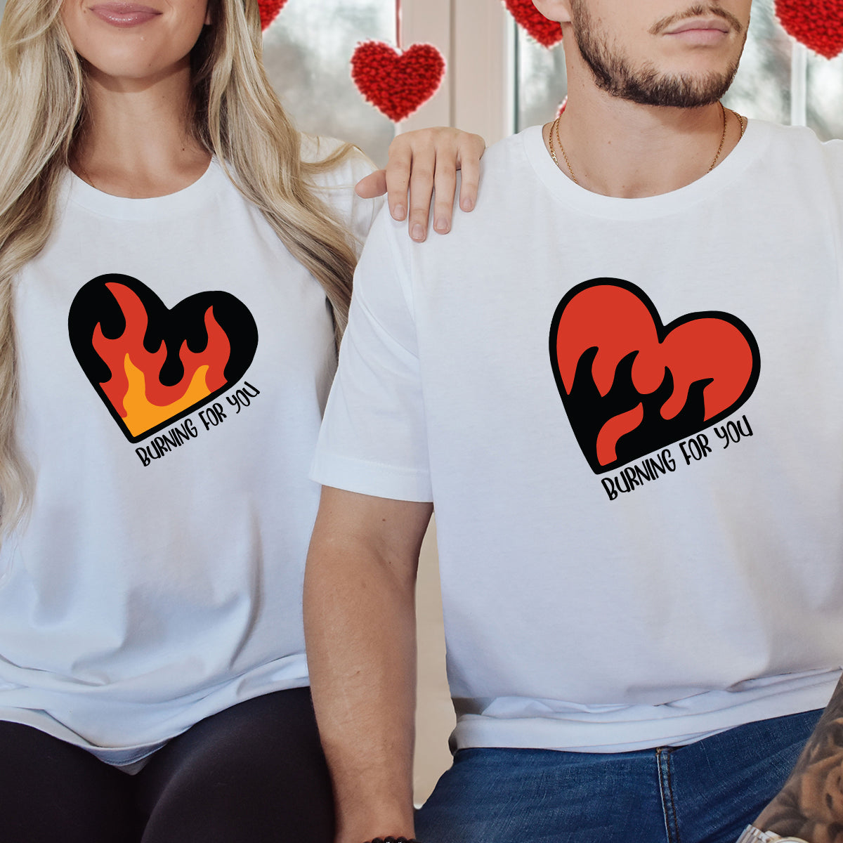 Flaming Heart Matching T-Shirts For Couples