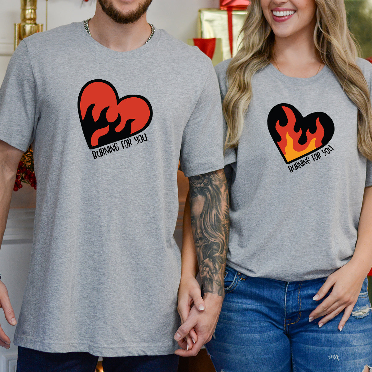 Flaming Heart Matching T-Shirts For Couples