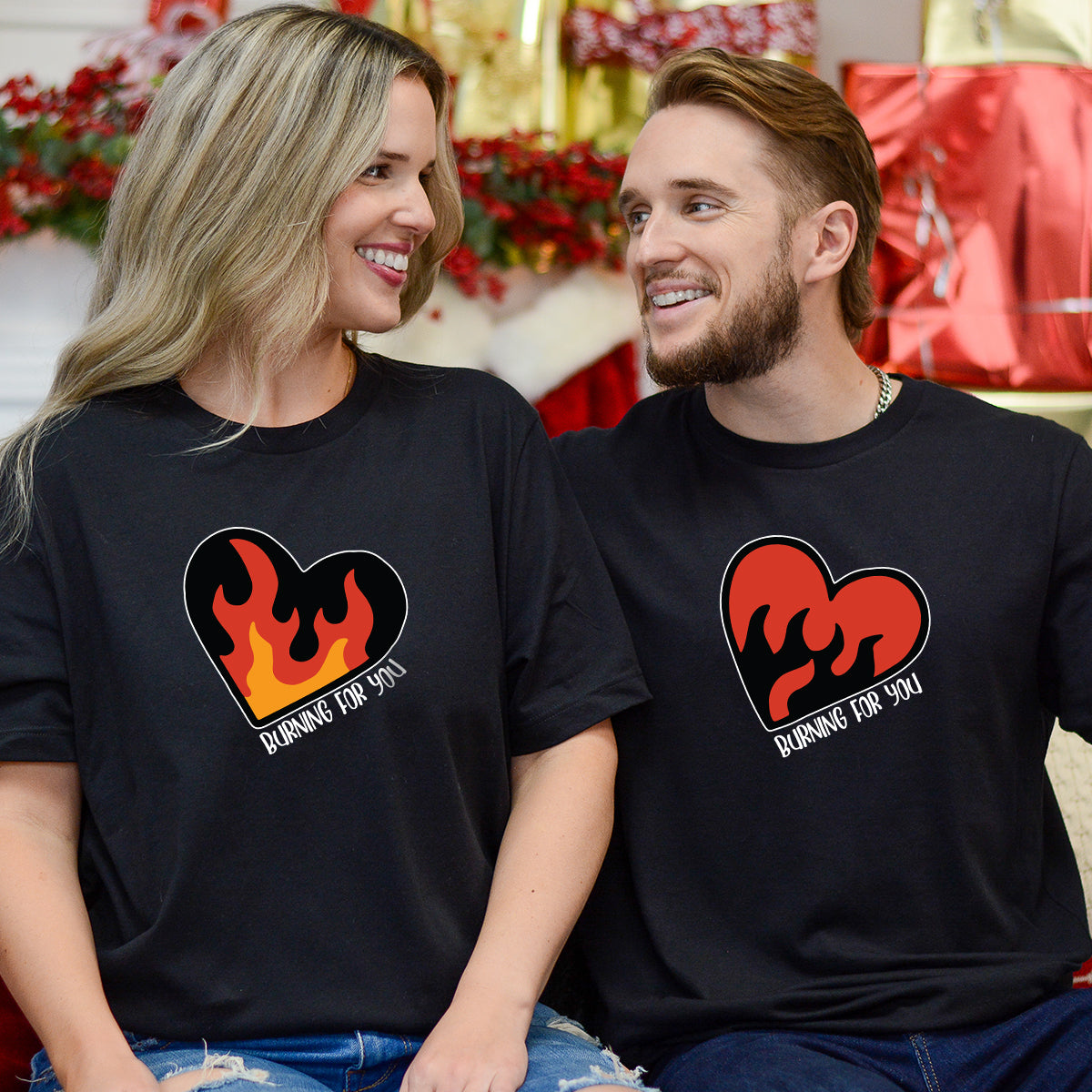 Flaming Heart Matching T-Shirts For Couples