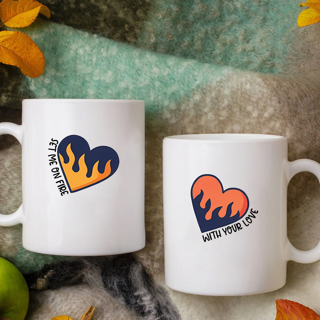 Flaming Hearts Matching Mugs For Couples