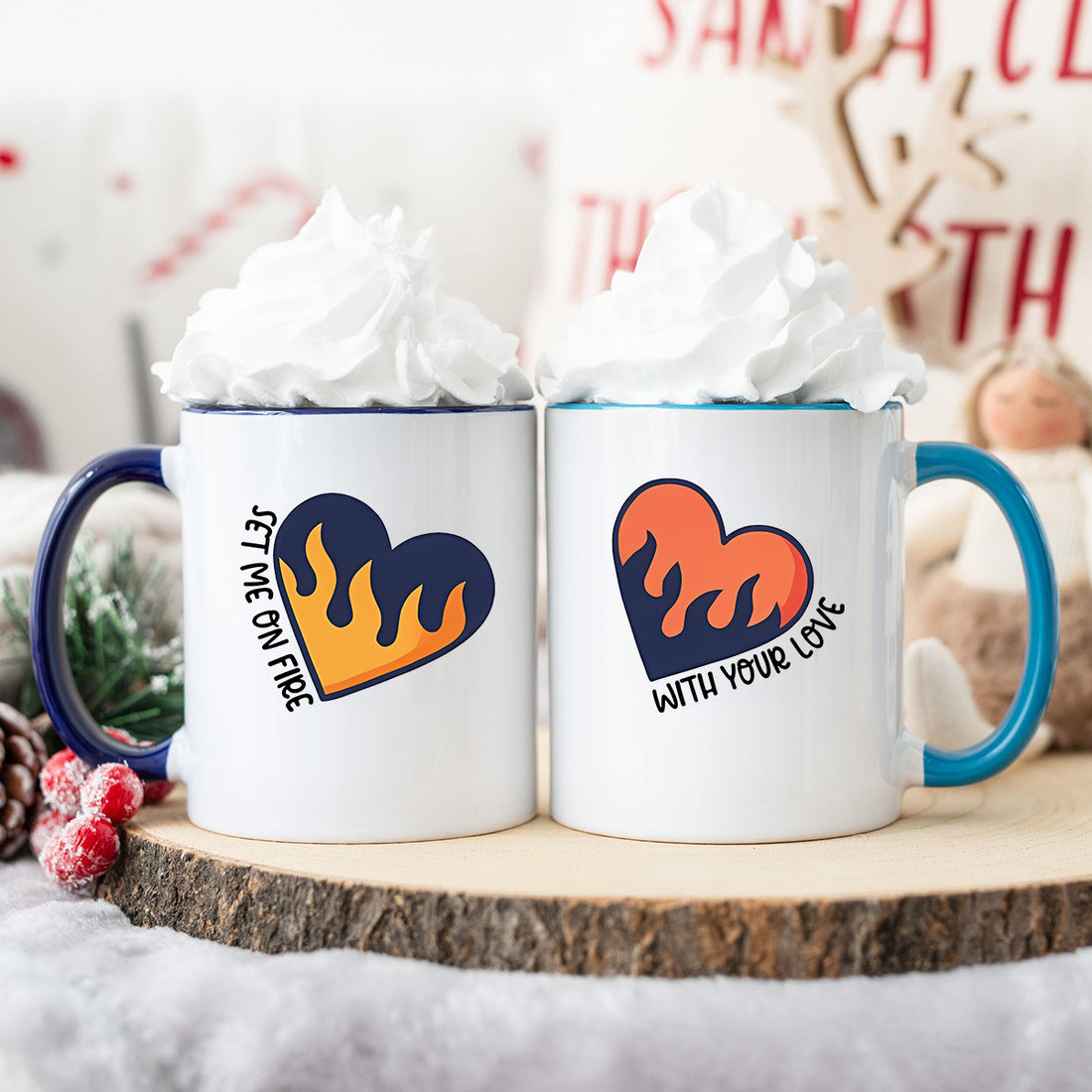 Flaming Hearts Matching Mugs For Couples