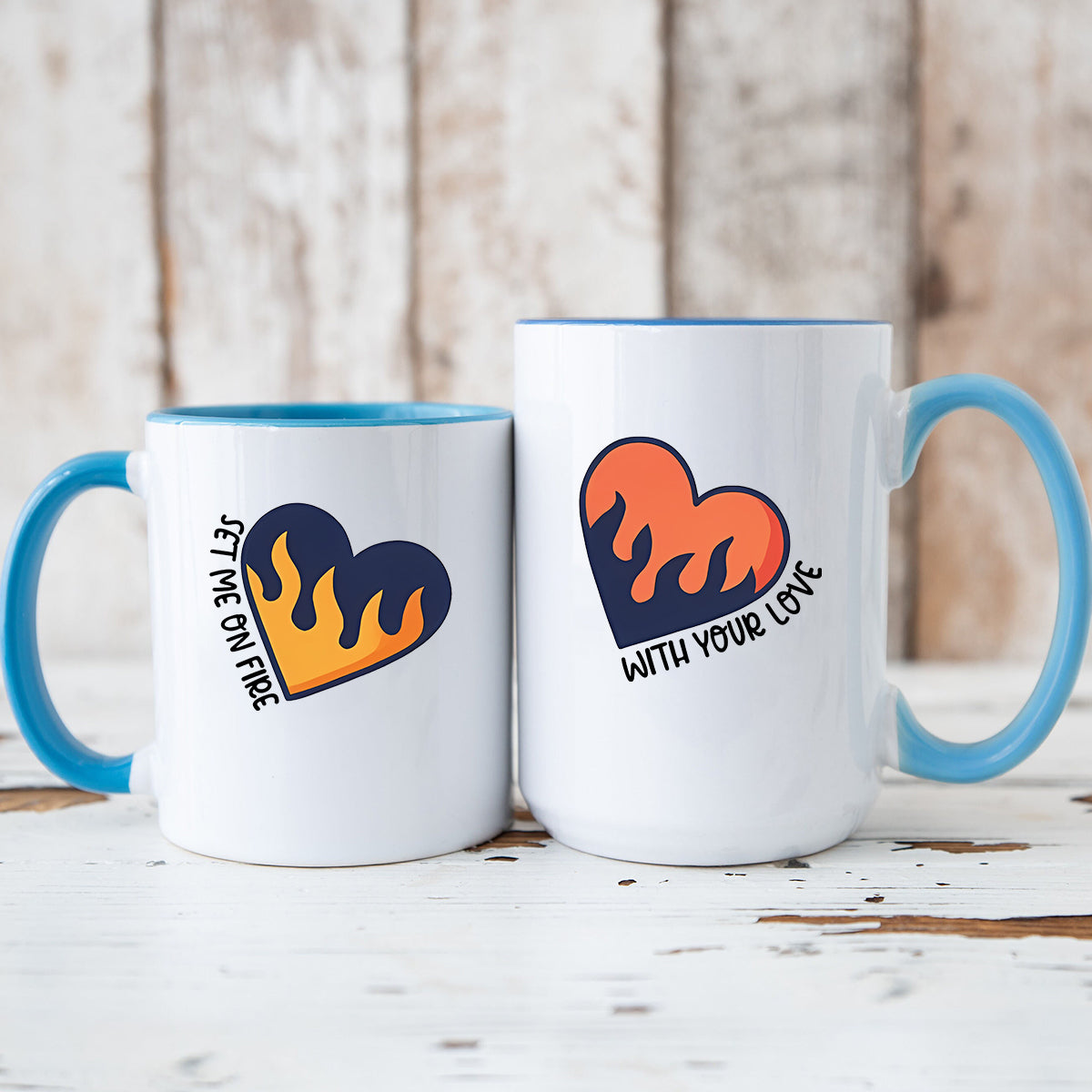 Flaming Hearts Matching Mugs For Couples