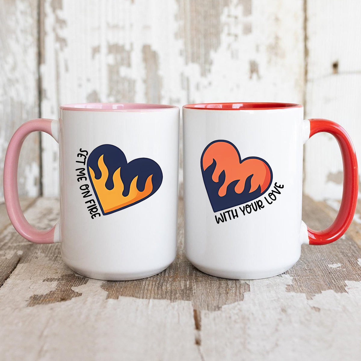 Flaming Hearts Matching Mugs For Couples