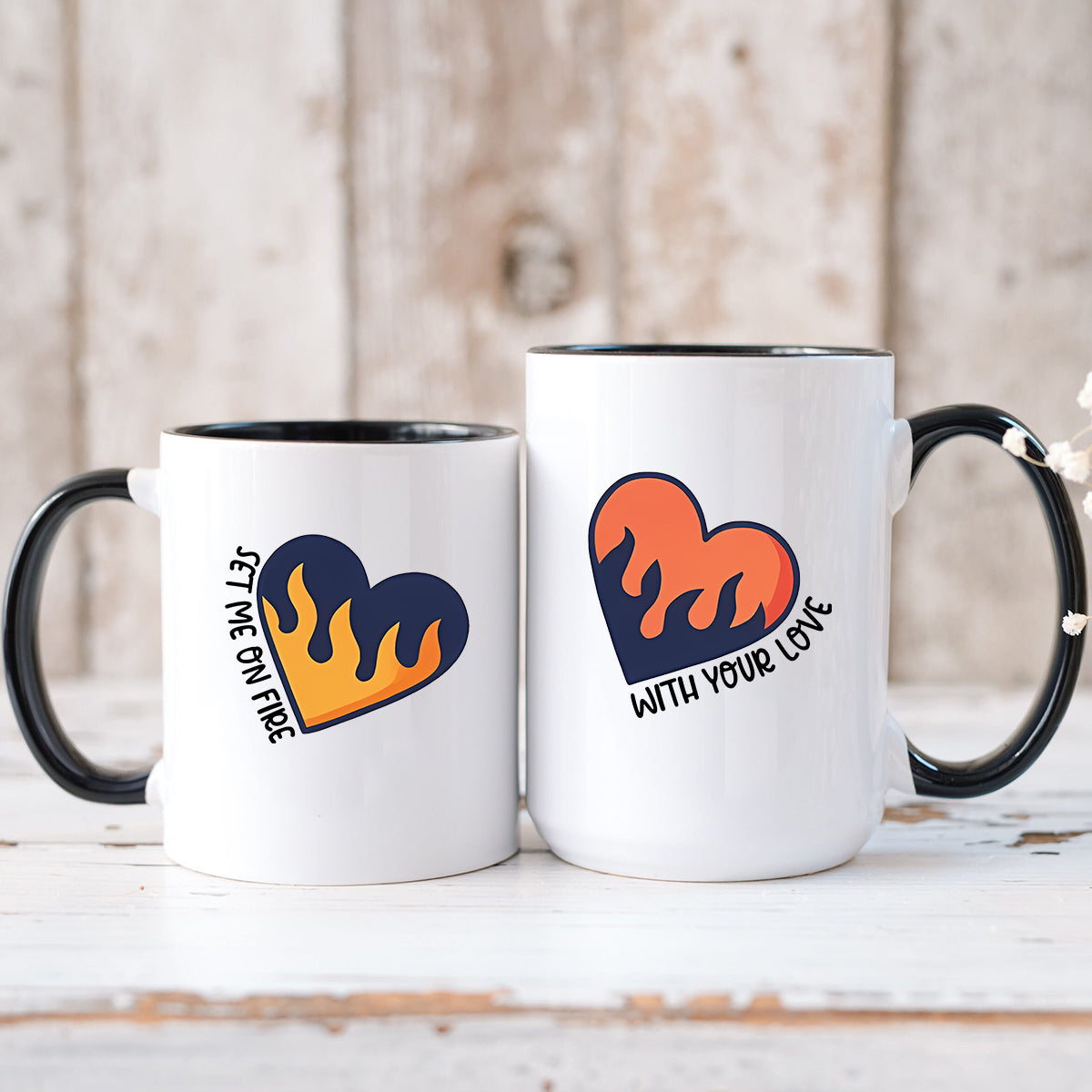 Flaming Hearts Matching Mugs For Couples