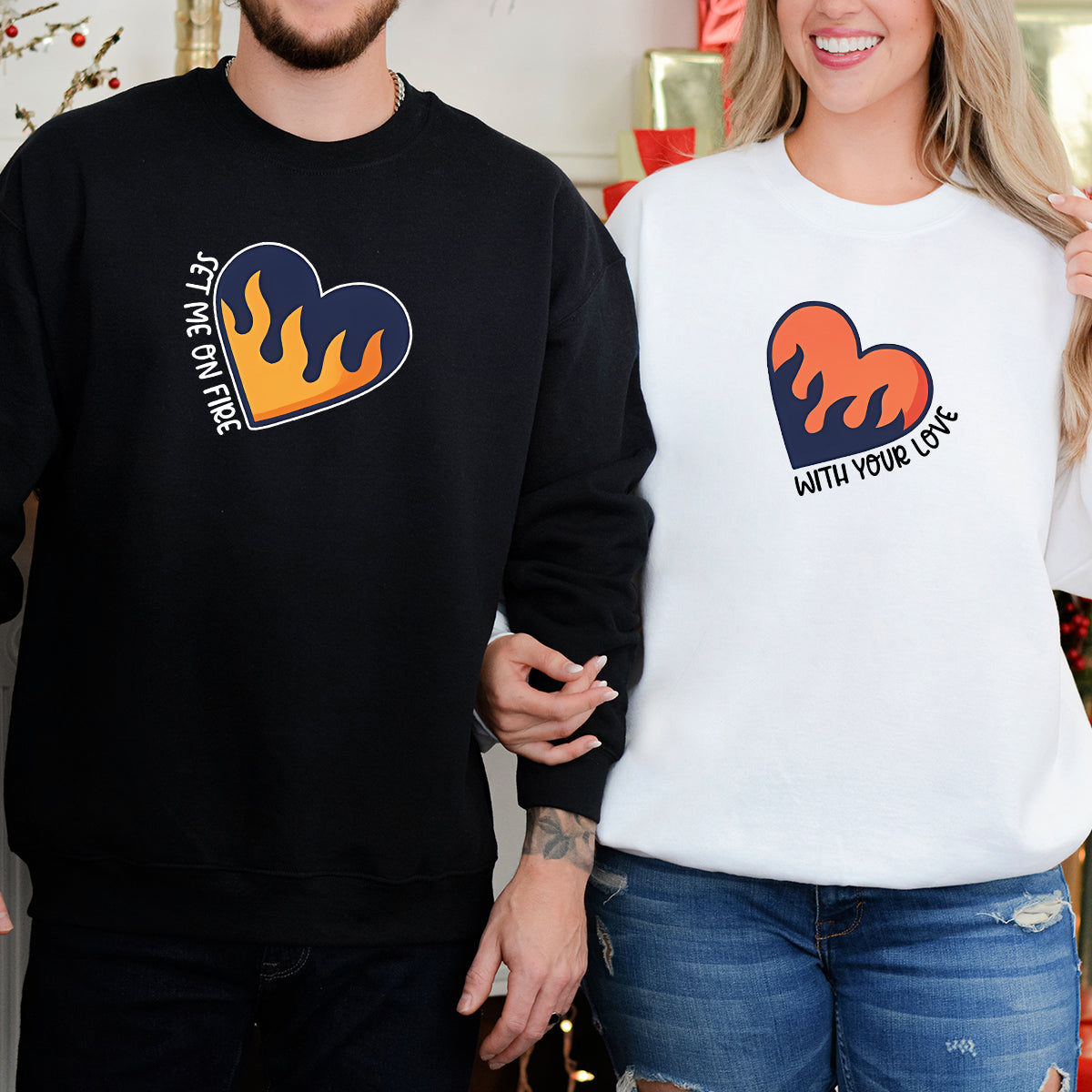 Flaming Hearts Matching Hoodies For Couples