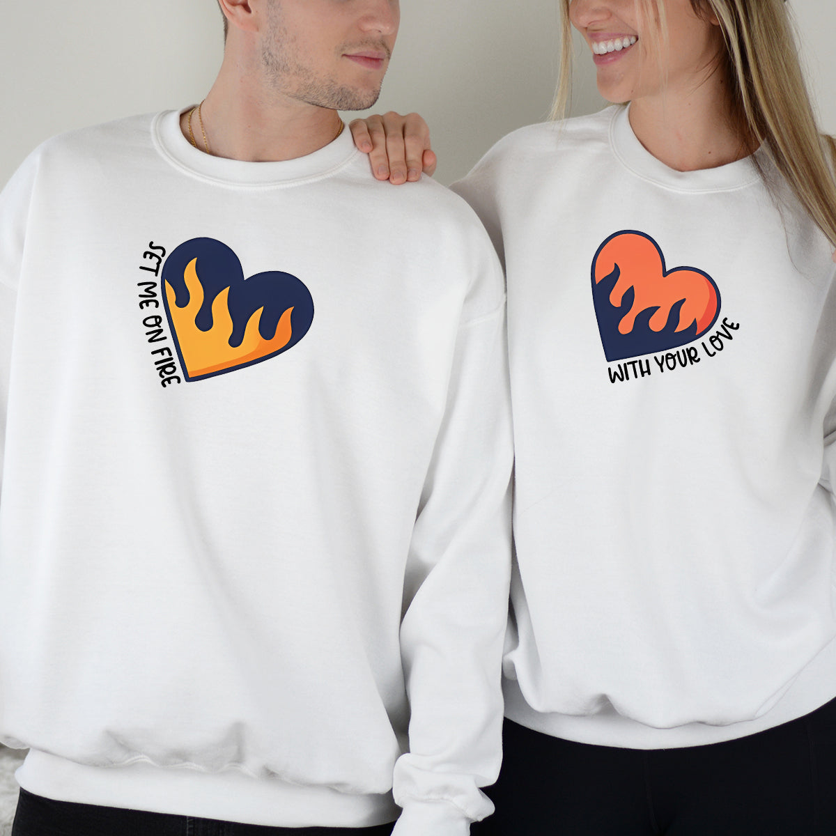 Flaming Hearts Matching Hoodies For Couples