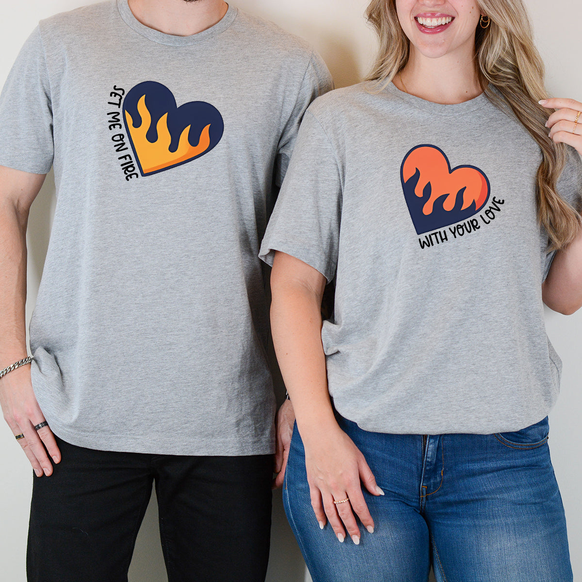 Flaming Hearts Matching T-Shirts For Couples