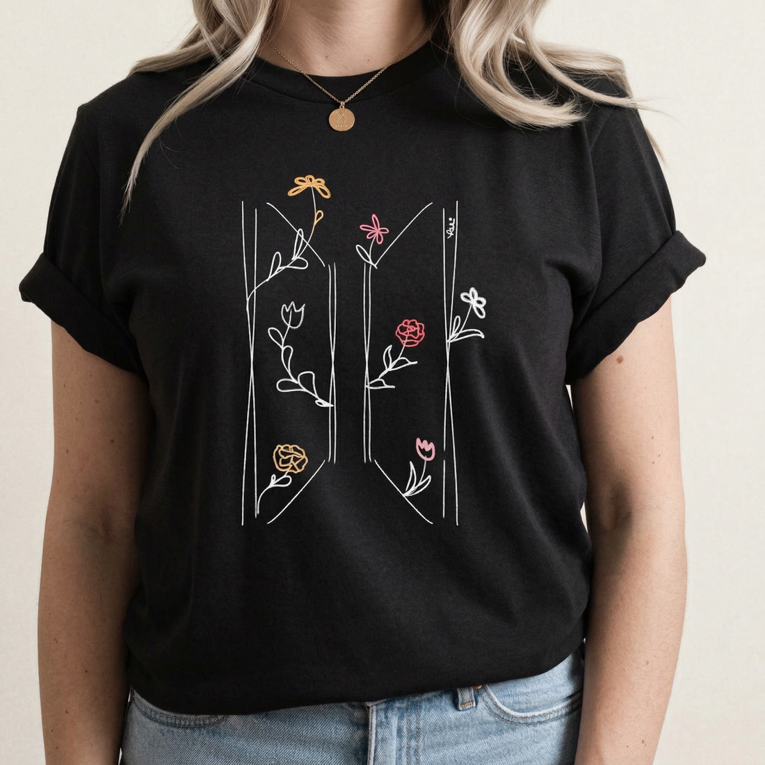 Floral Kpop Style Graphic T-Shirt – Korean Music Fan Apparel Tee