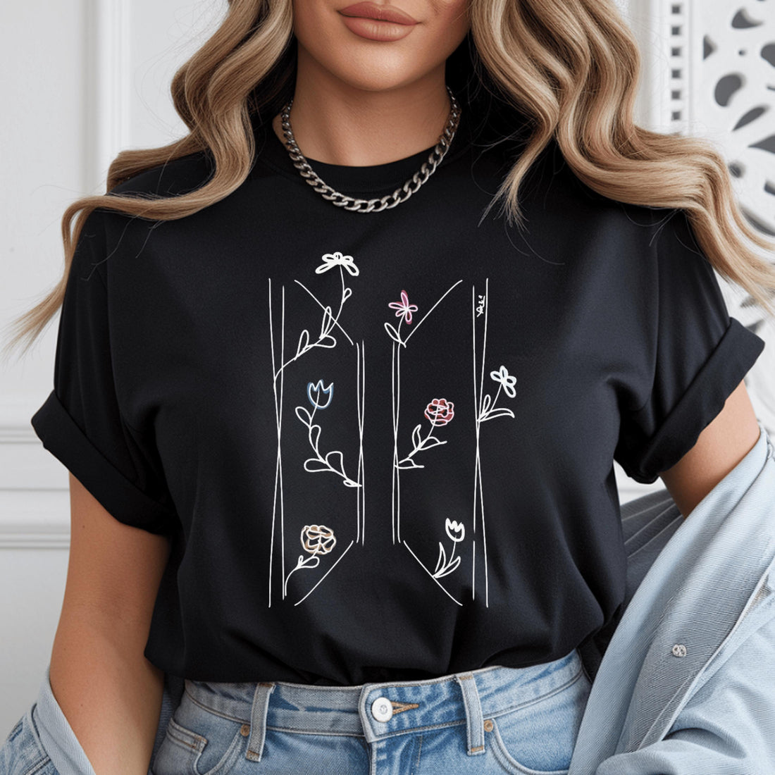 Floral Kpop Style Graphic T-Shirt – Korean Music Fan Apparel Tee