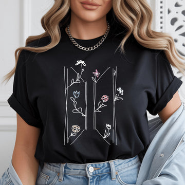 Floral Kpop Style Graphic T-Shirt – Korean Music Fan Apparel Tee
