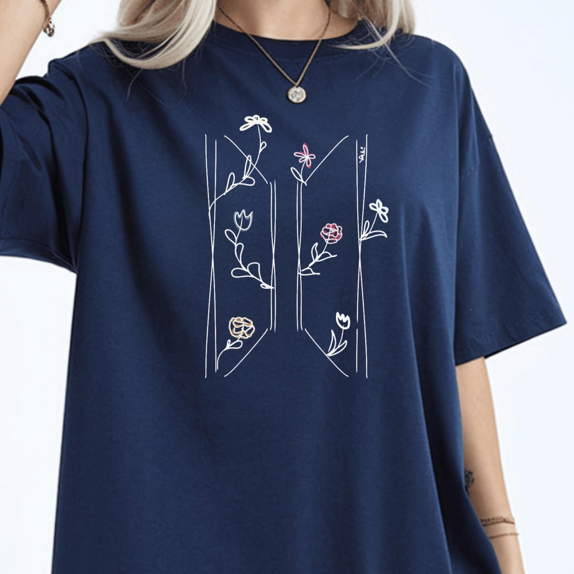 Floral Kpop Style Graphic T-Shirt – Korean Music Fan Apparel Tee