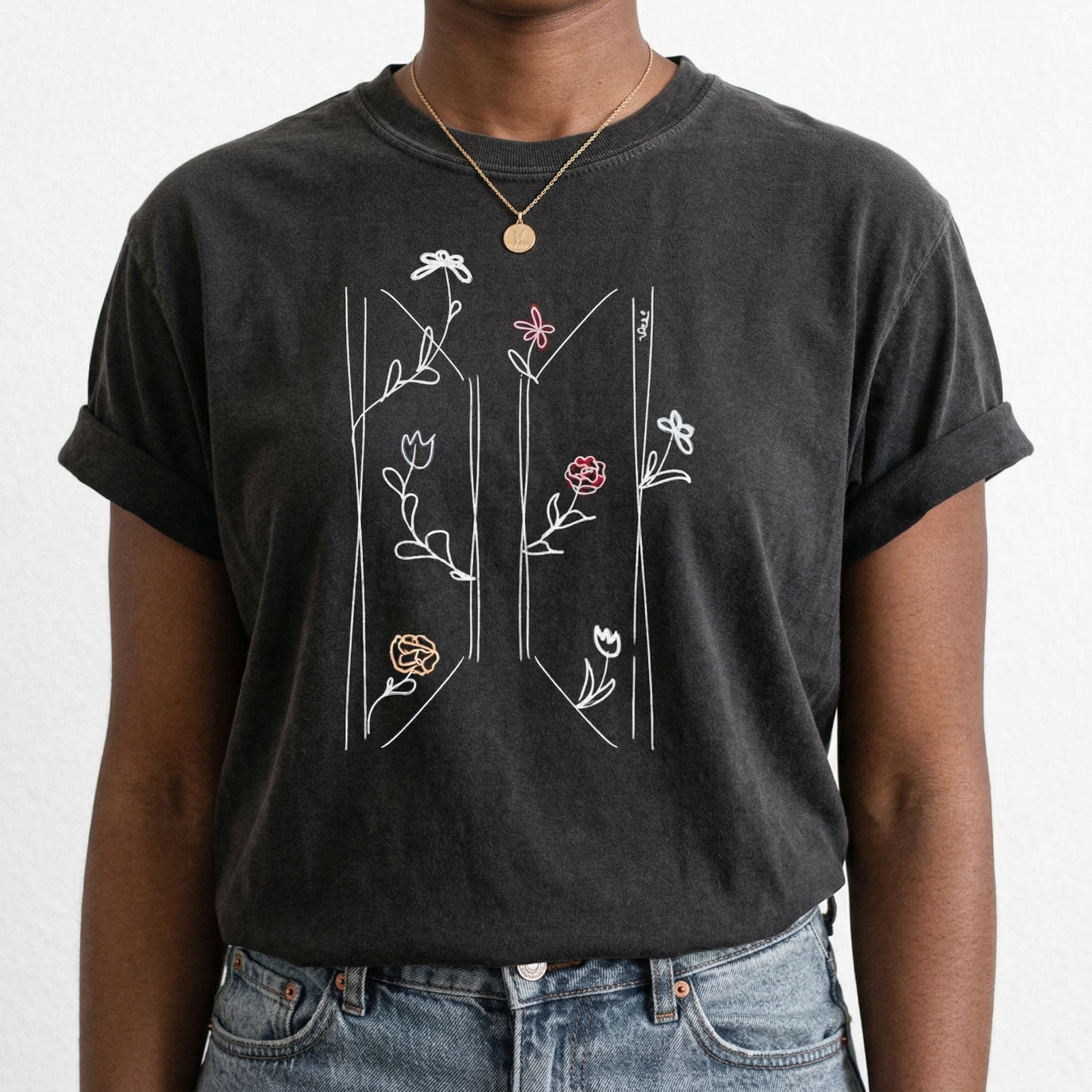 Floral Kpop Style Graphic T-Shirt – Korean Music Fan Apparel Tee