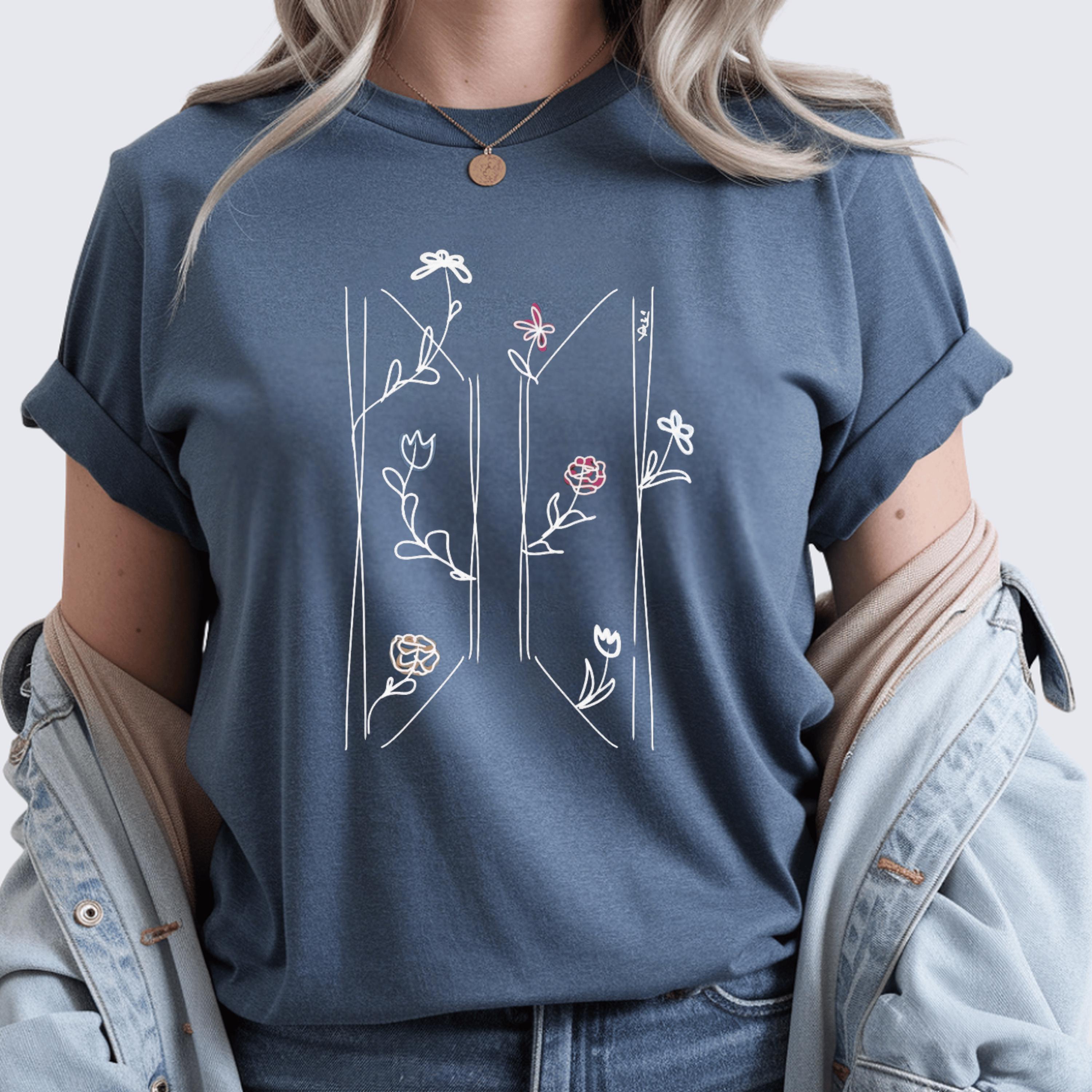 Floral Kpop Style Graphic T-Shirt – Korean Music Fan Apparel Tee