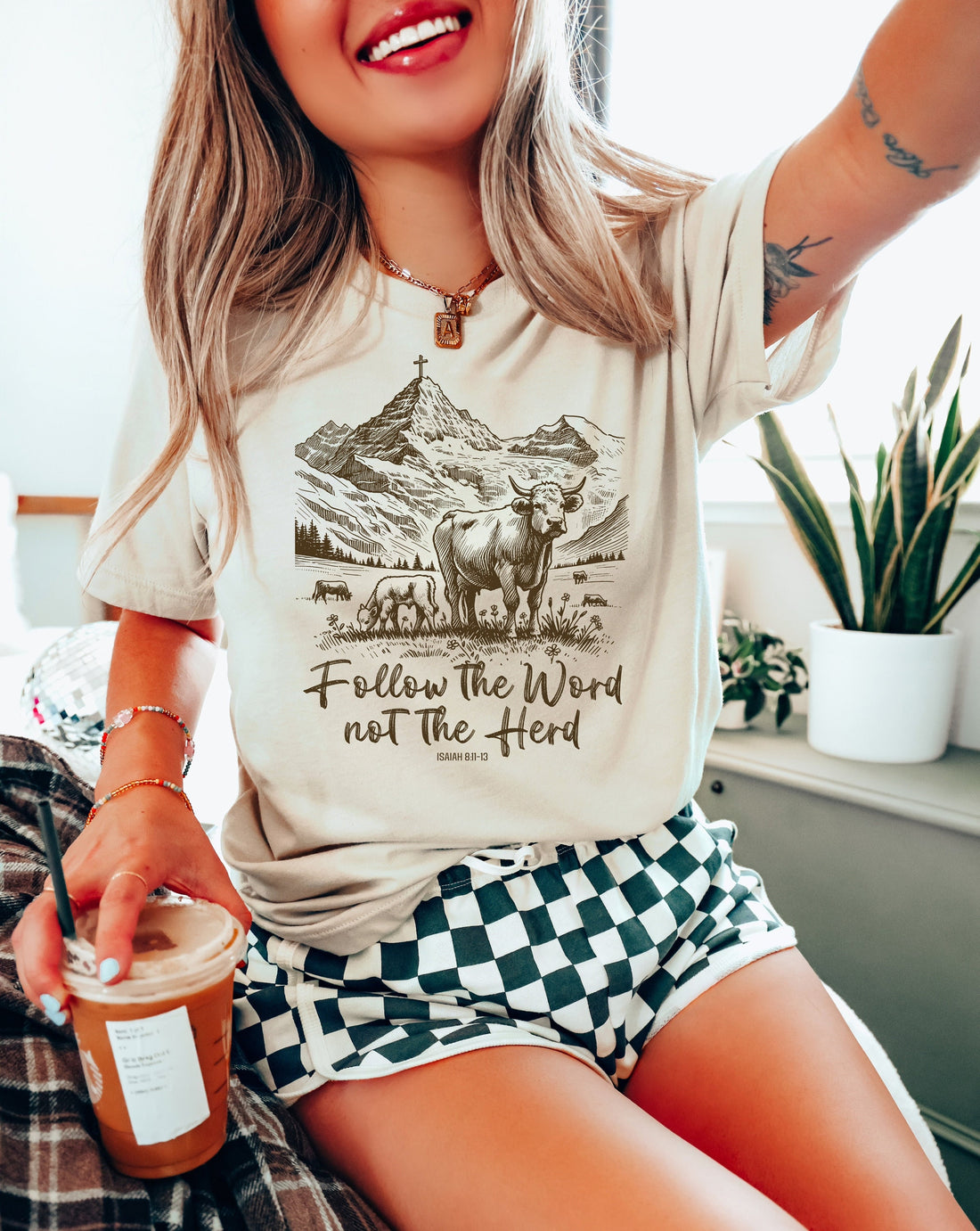 Follow the Word Not the Herd Shirt – Funny Bible T Shirt – Christian Country Western Cow Tee