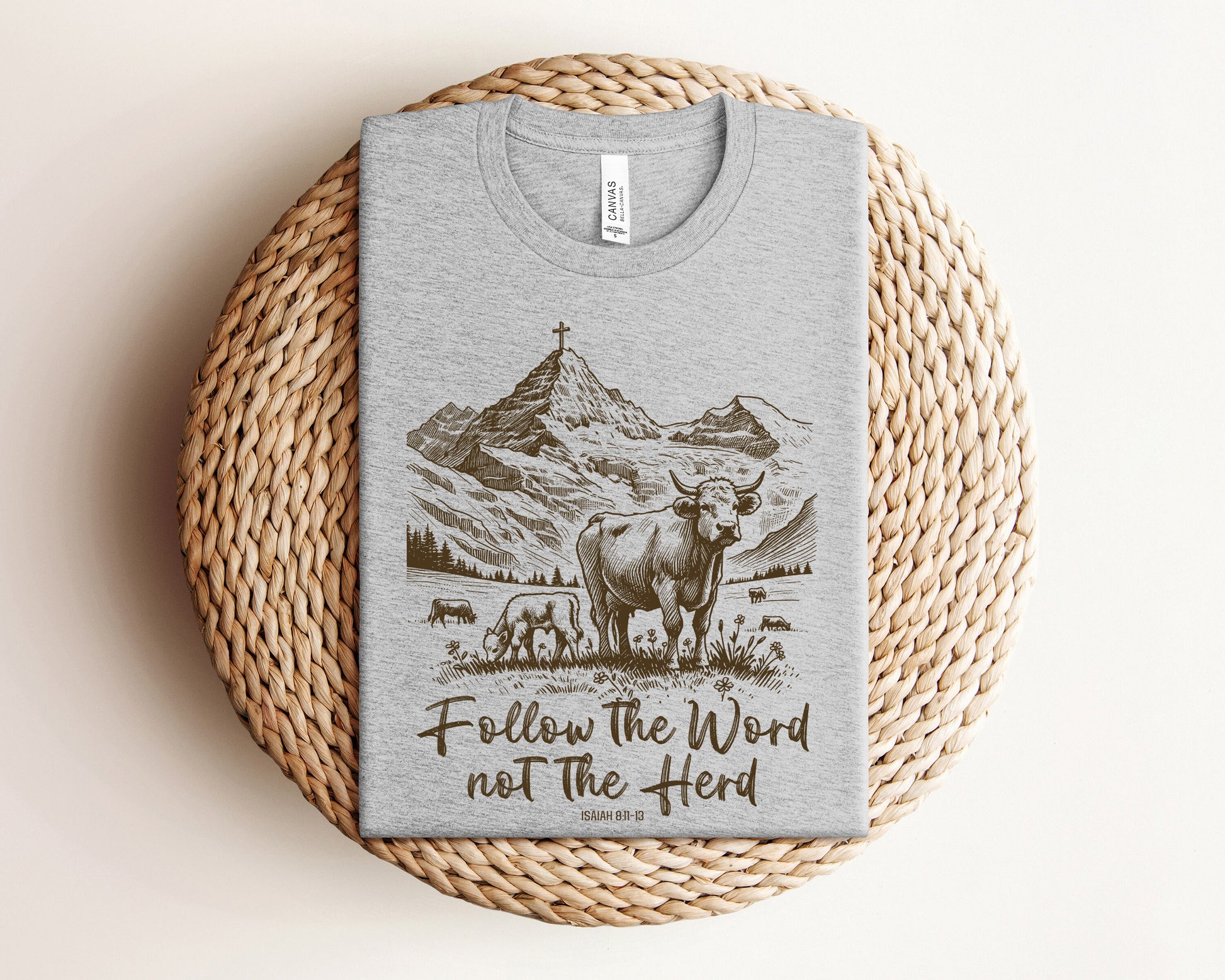 Follow the Word Not the Herd Shirt – Funny Bible T Shirt – Christian Country Western Cow Tee