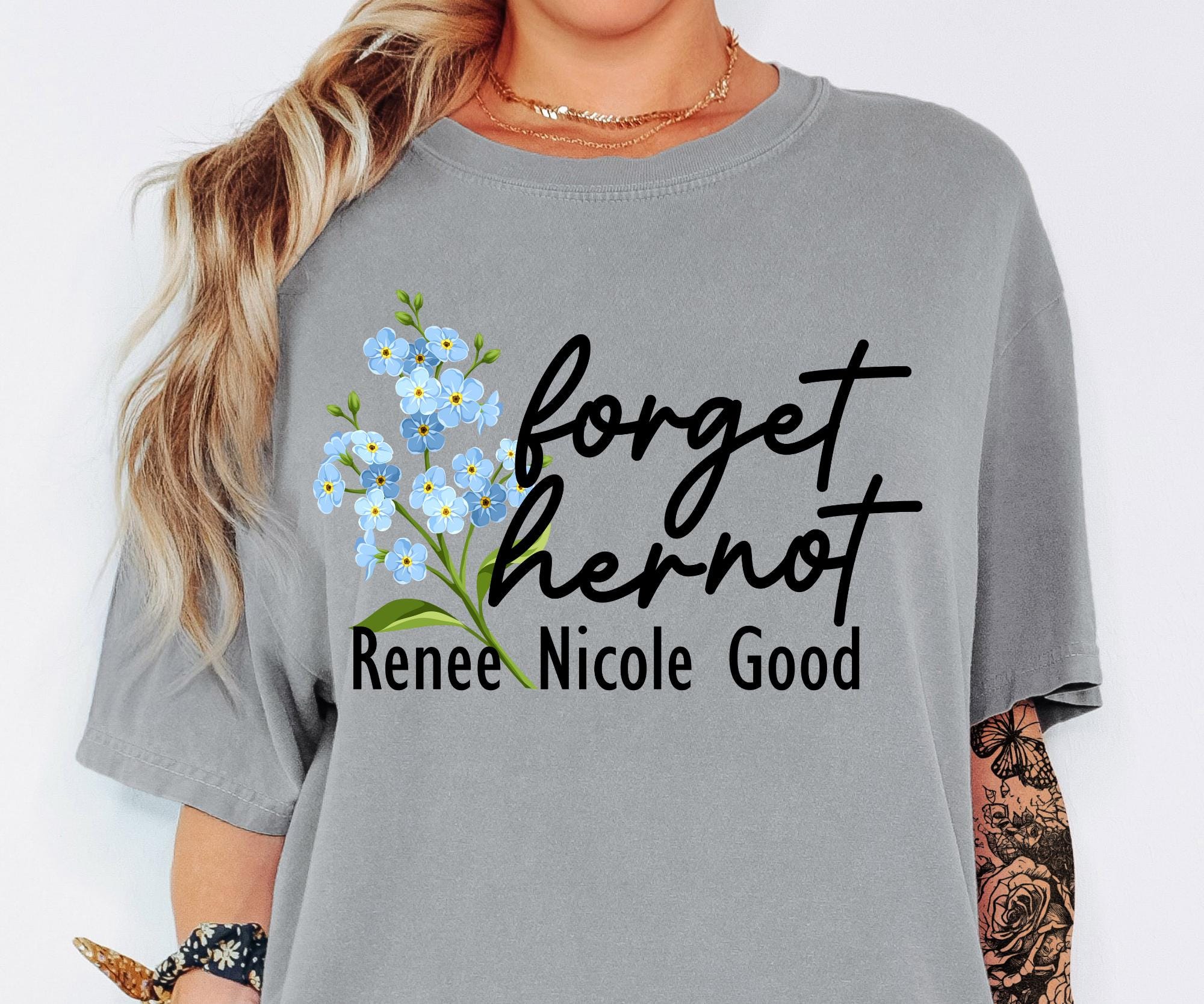 Forget Her Not Memorial T-Shirt – Floral Remembrance Graphic Tee – Subtle Awareness Message Shirt