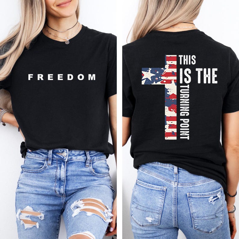 Freedom and Justice T-Shirt - Two Sided Charlie Kirk Inspired Shirt - Patriotic Conservative Tee