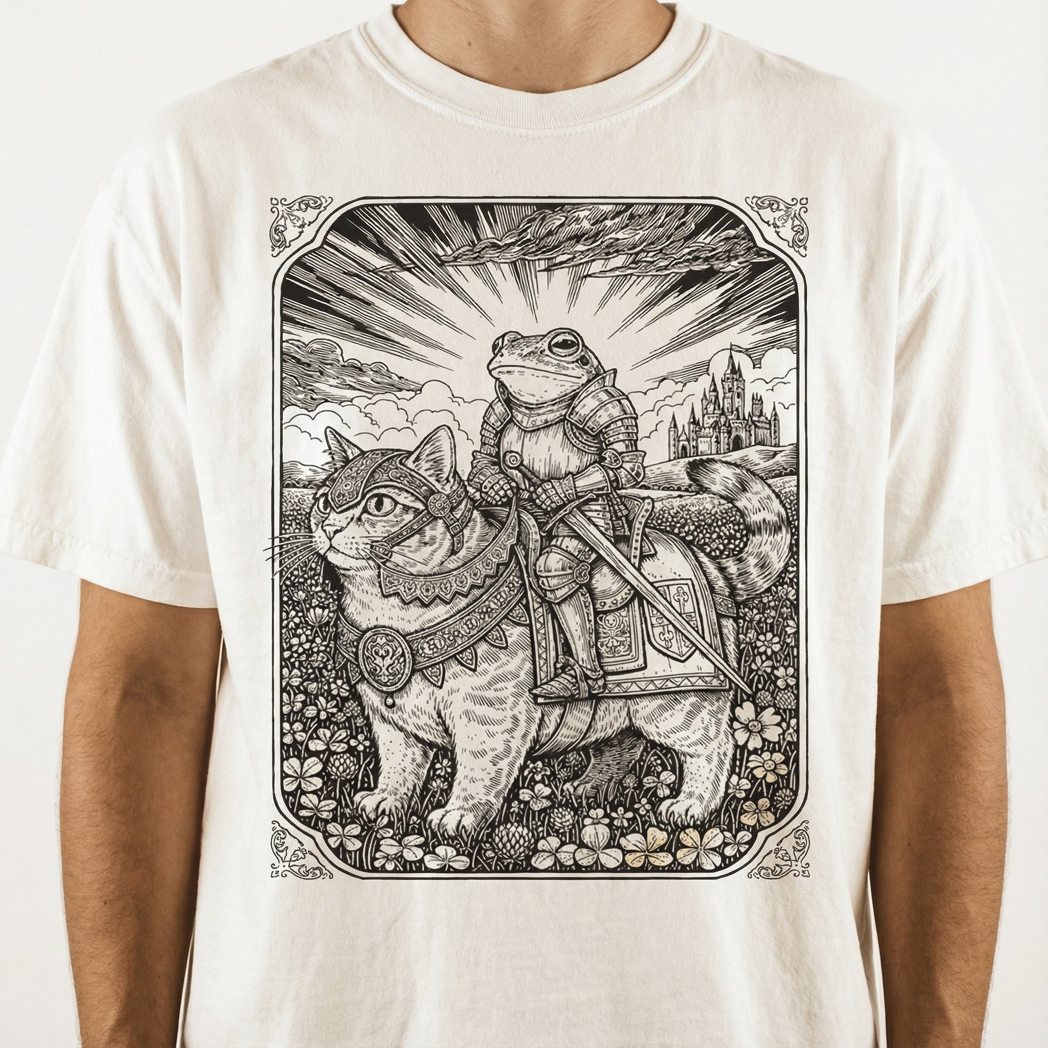 Frog and Cat Fantasy Graphic Tee – Vintage Dark Academia T-Shirt