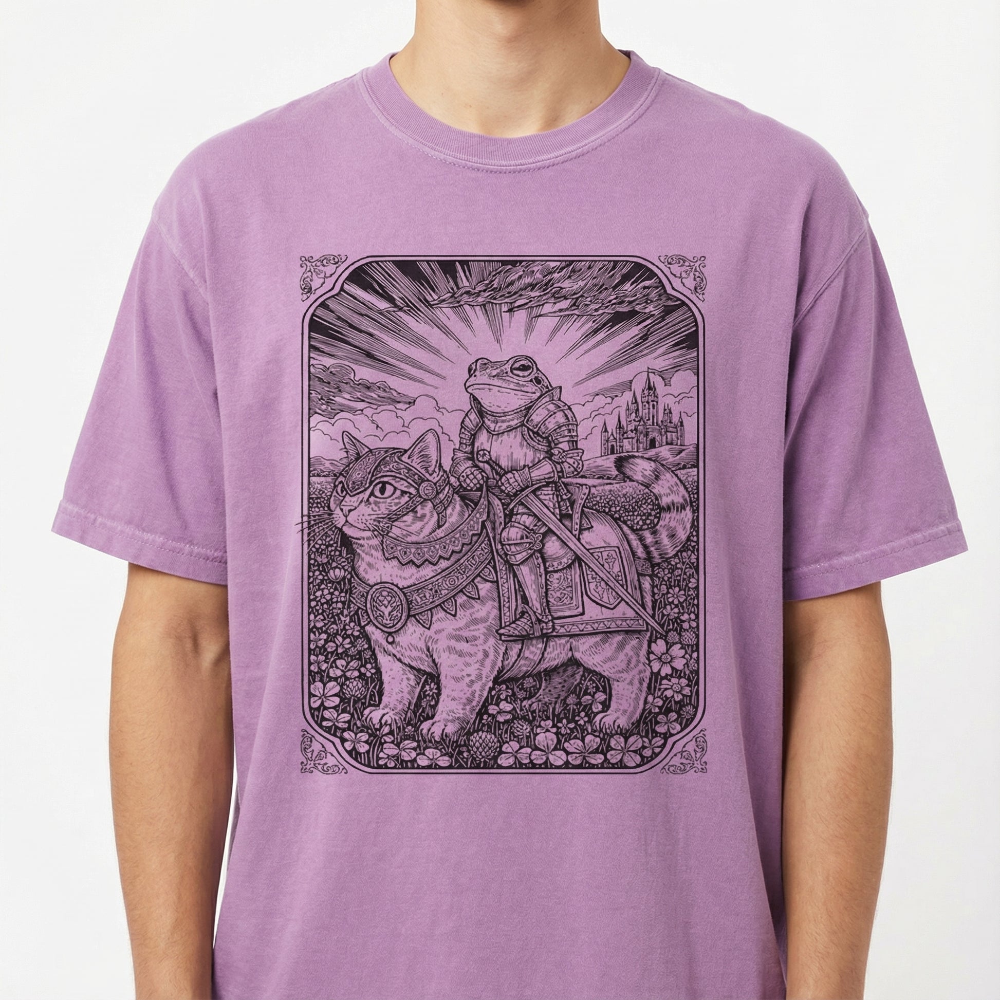 Frog and Cat Fantasy Graphic Tee – Vintage Dark Academia T-Shirt