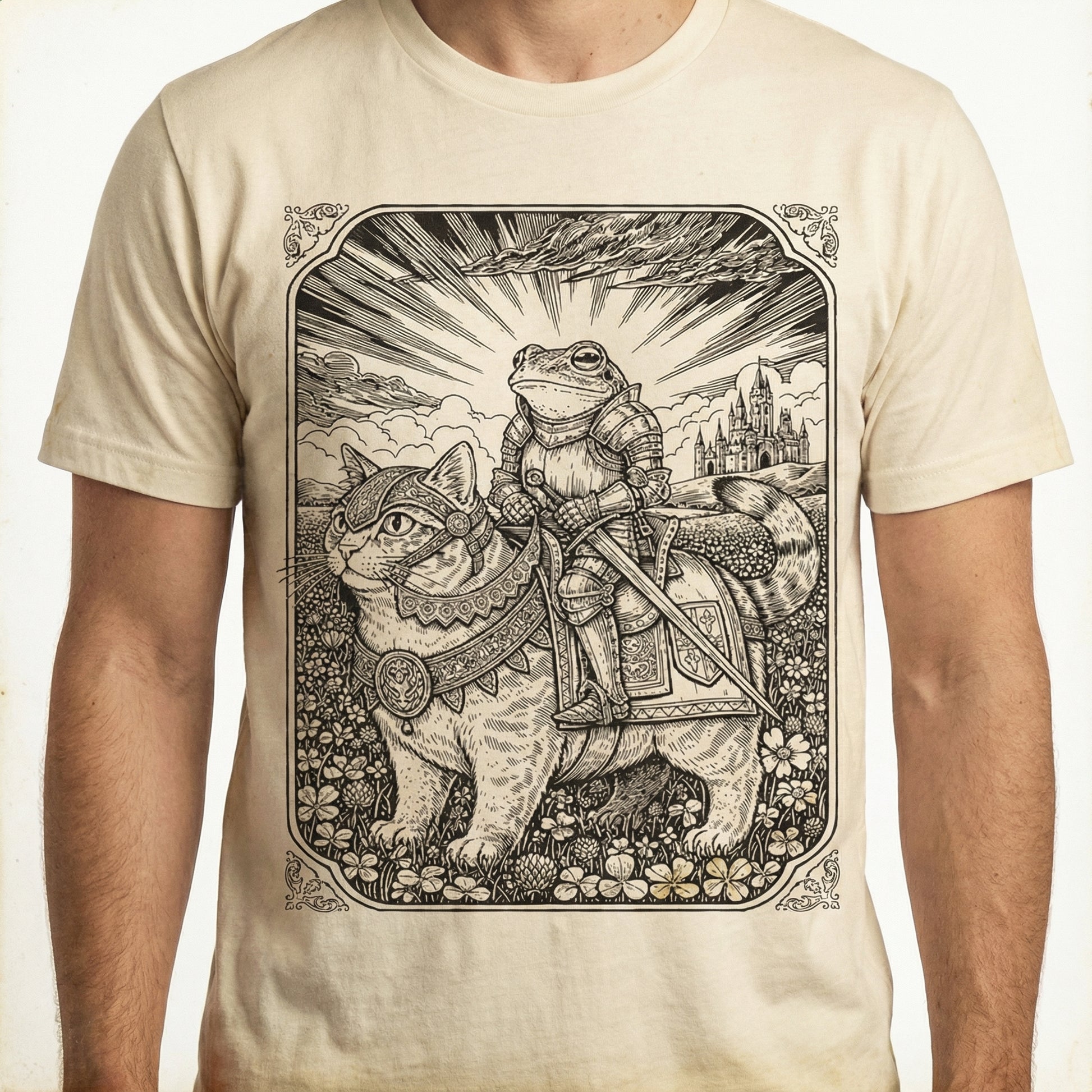 Frog and Cat Fantasy Graphic Tee – Vintage Dark Academia T-Shirt