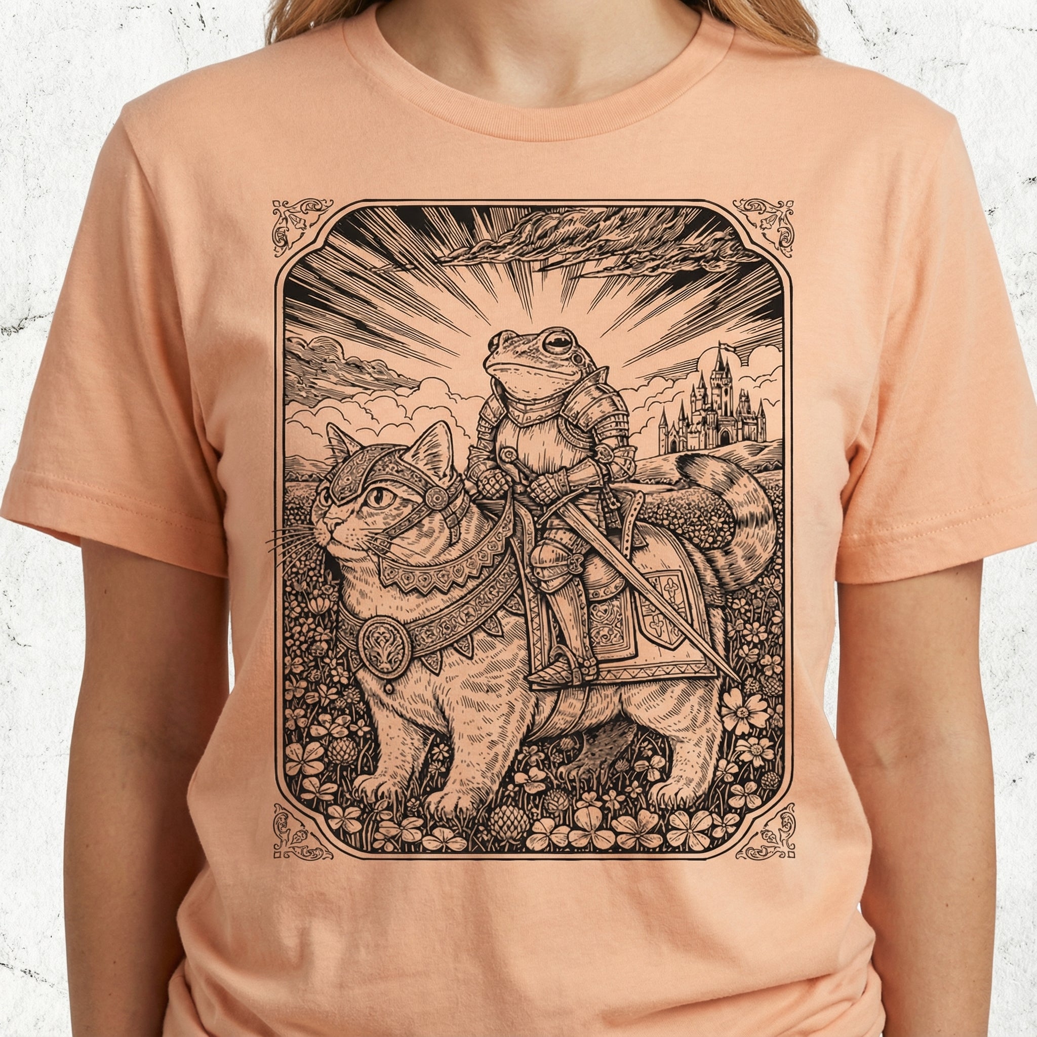 Frog and Cat Fantasy Graphic Tee – Vintage Dark Academia T-Shirt