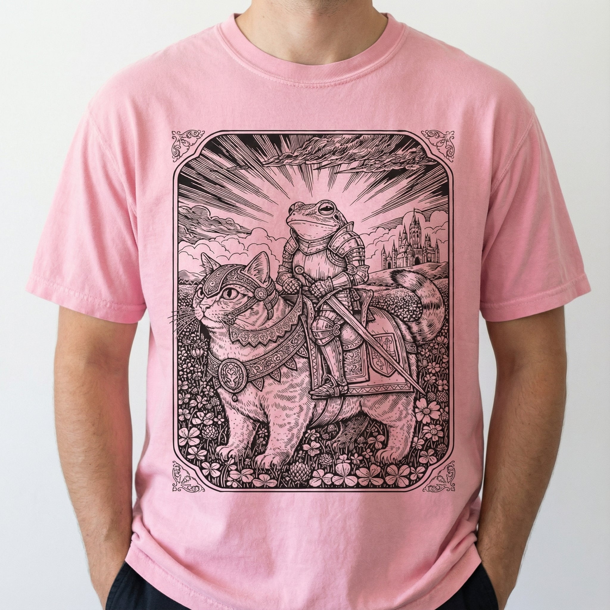 Frog and Cat Fantasy Graphic Tee – Vintage Dark Academia T-Shirt