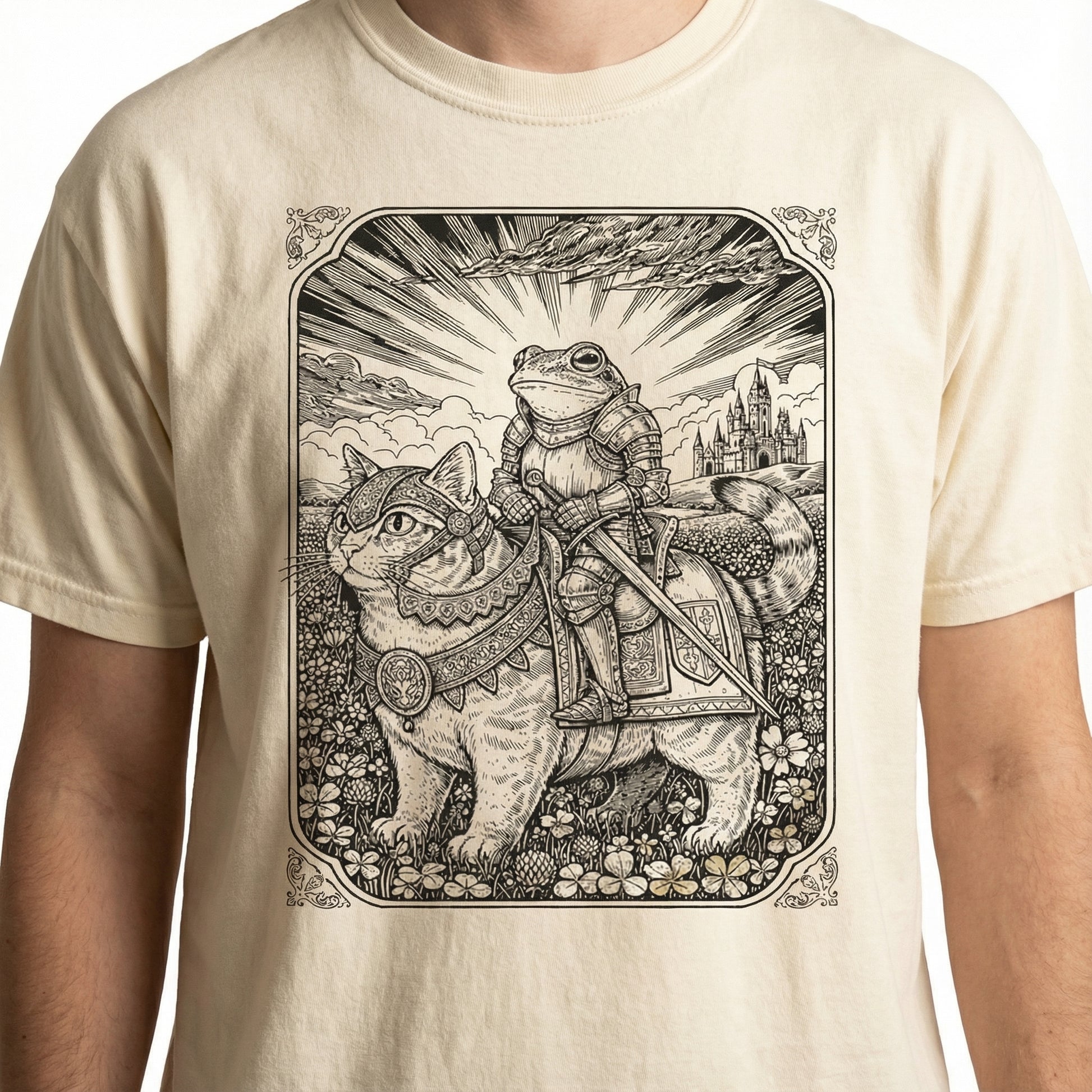 Frog and Cat Fantasy Graphic Tee – Vintage Dark Academia T-Shirt