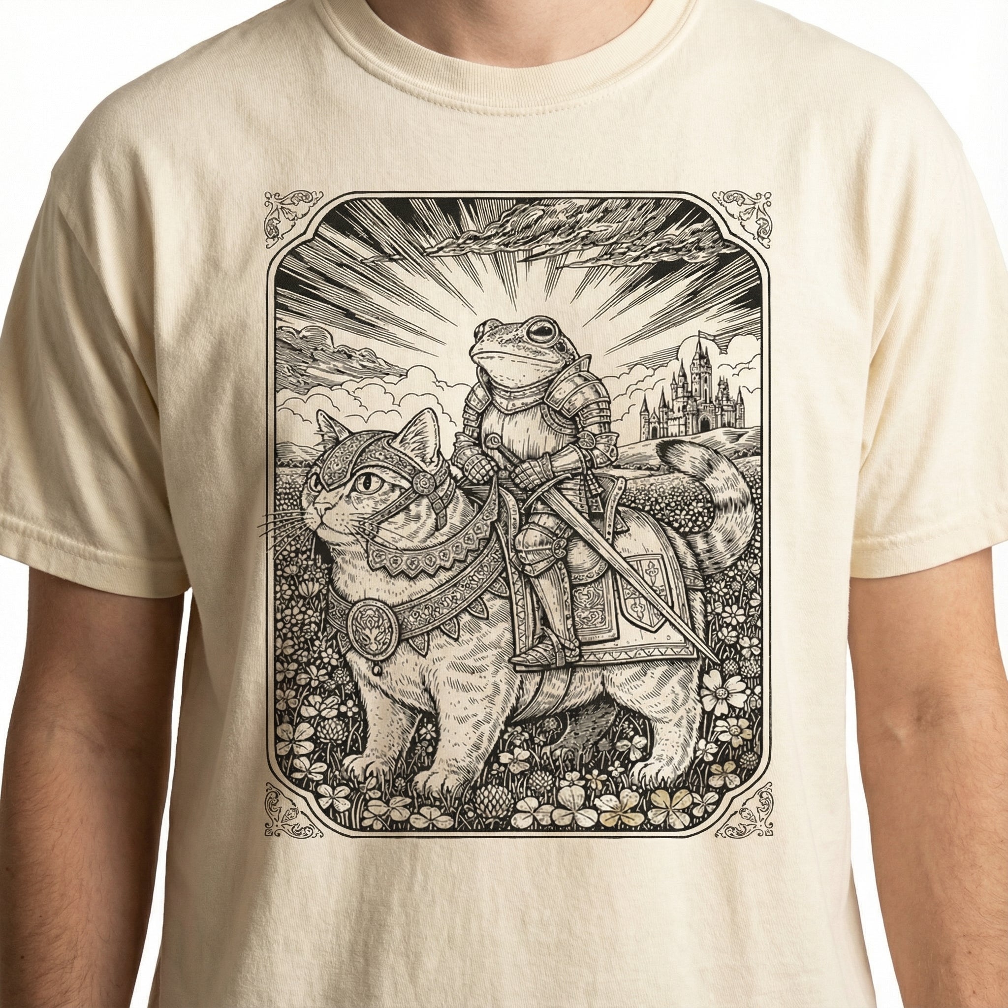 Frog and Cat Fantasy Graphic Tee – Vintage Dark Academia T-Shirt