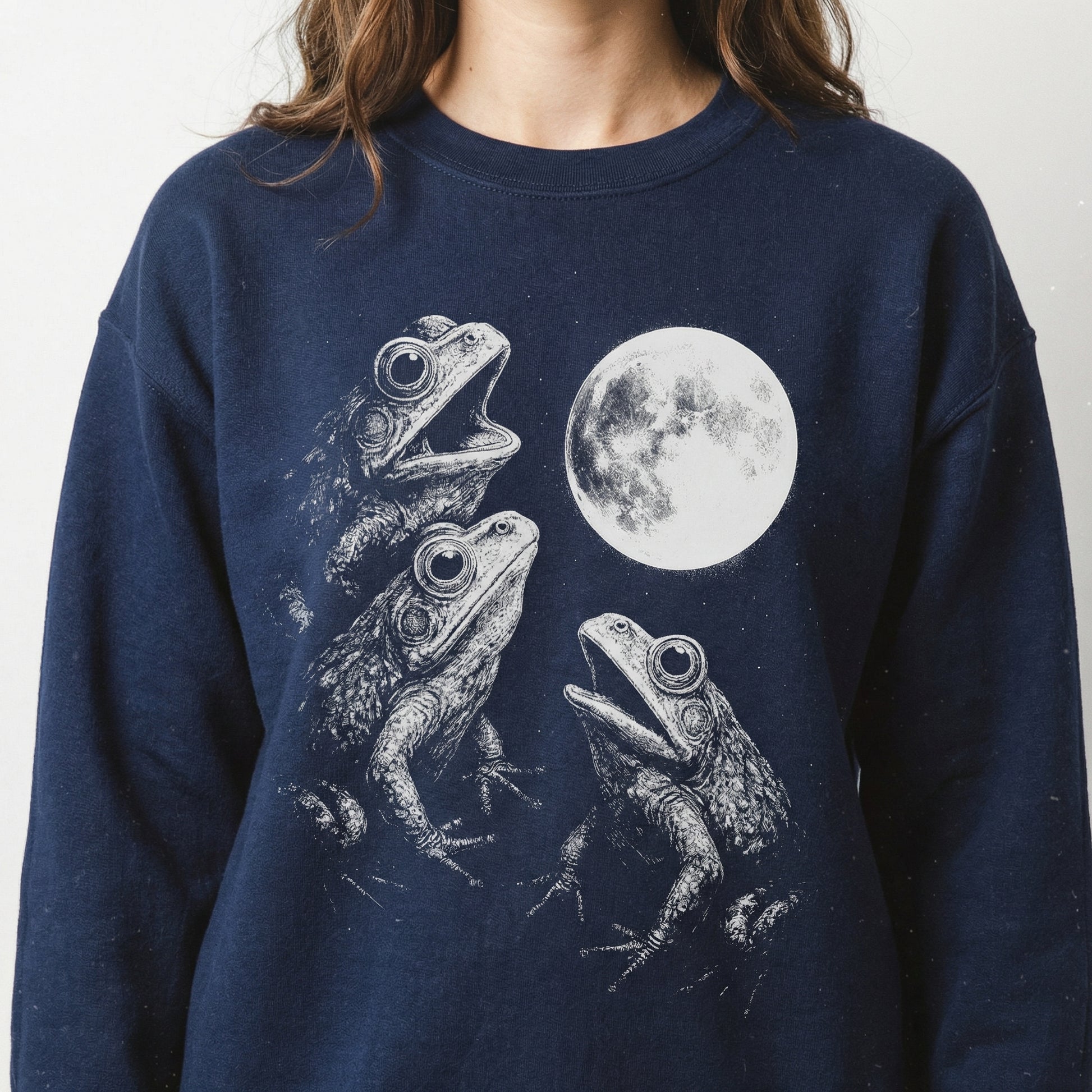 Frogs Howling at the Moon T-Shirt - Retro Funny Frog Graphic Tee - Weird Mystical Gift