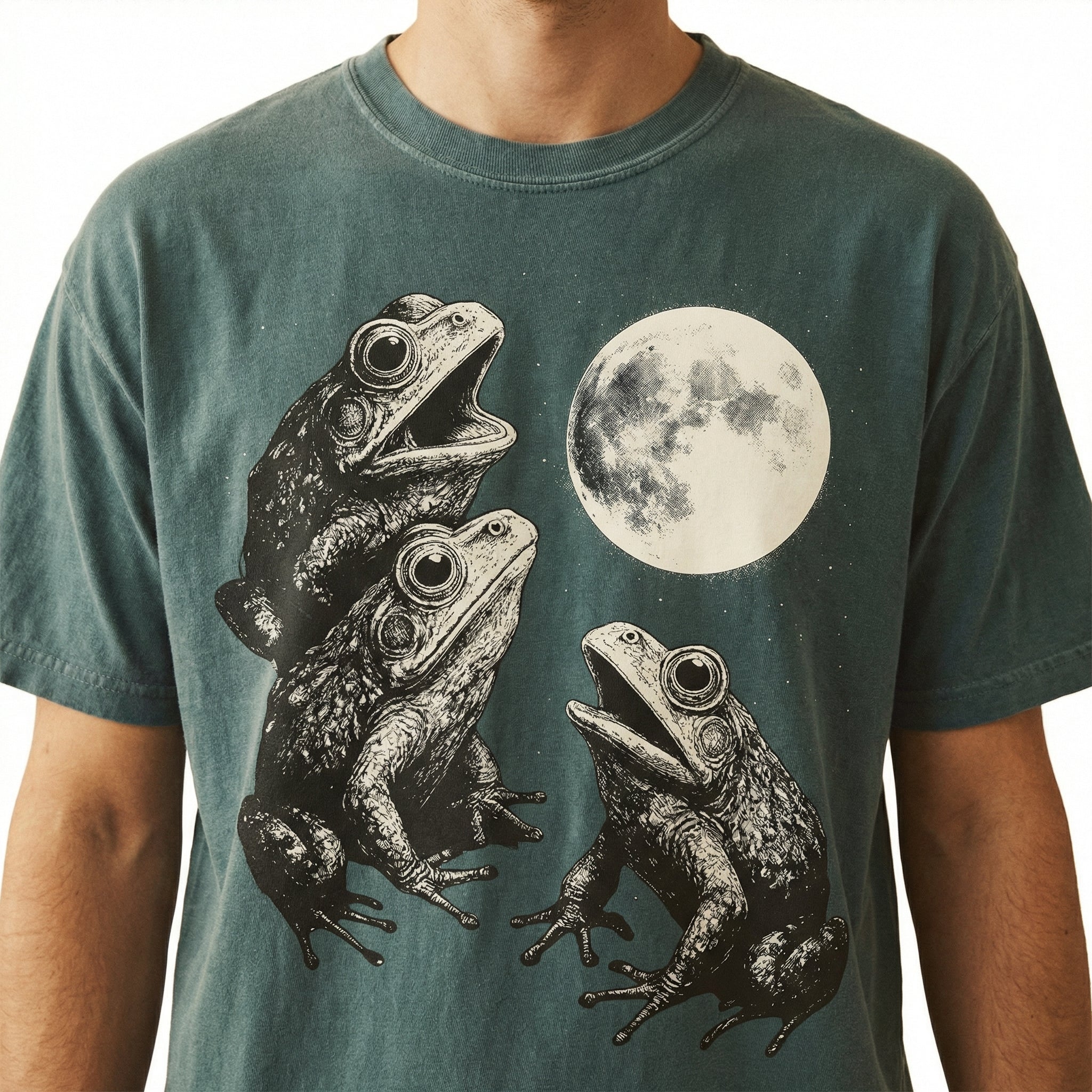 Frogs Howling at the Moon T-Shirt - Retro Funny Frog Graphic Tee - Weird Mystical Gift