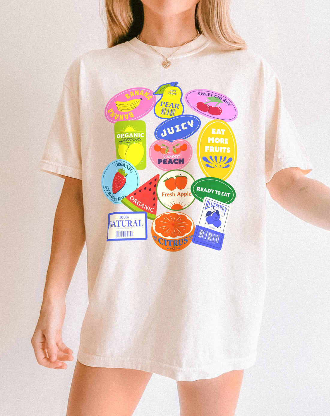 Fruit Stickers Graphic T-Shirt – Preppy Summer Aesthetic Tee