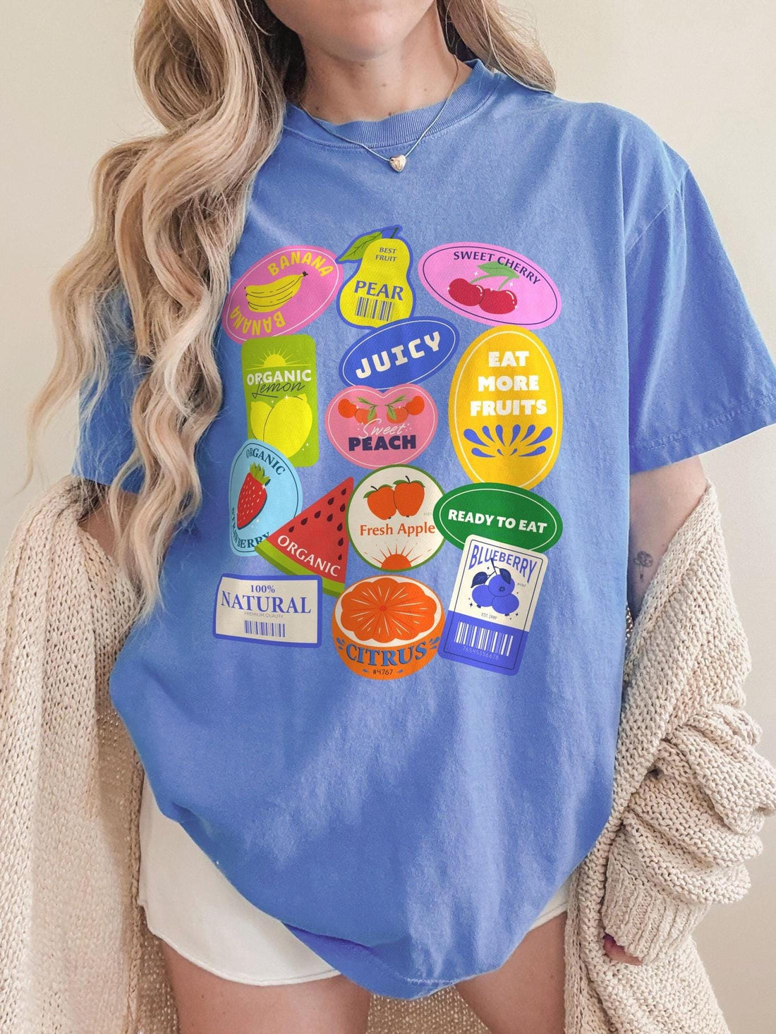 Fruit Stickers Graphic T-Shirt – Preppy Summer Aesthetic Tee