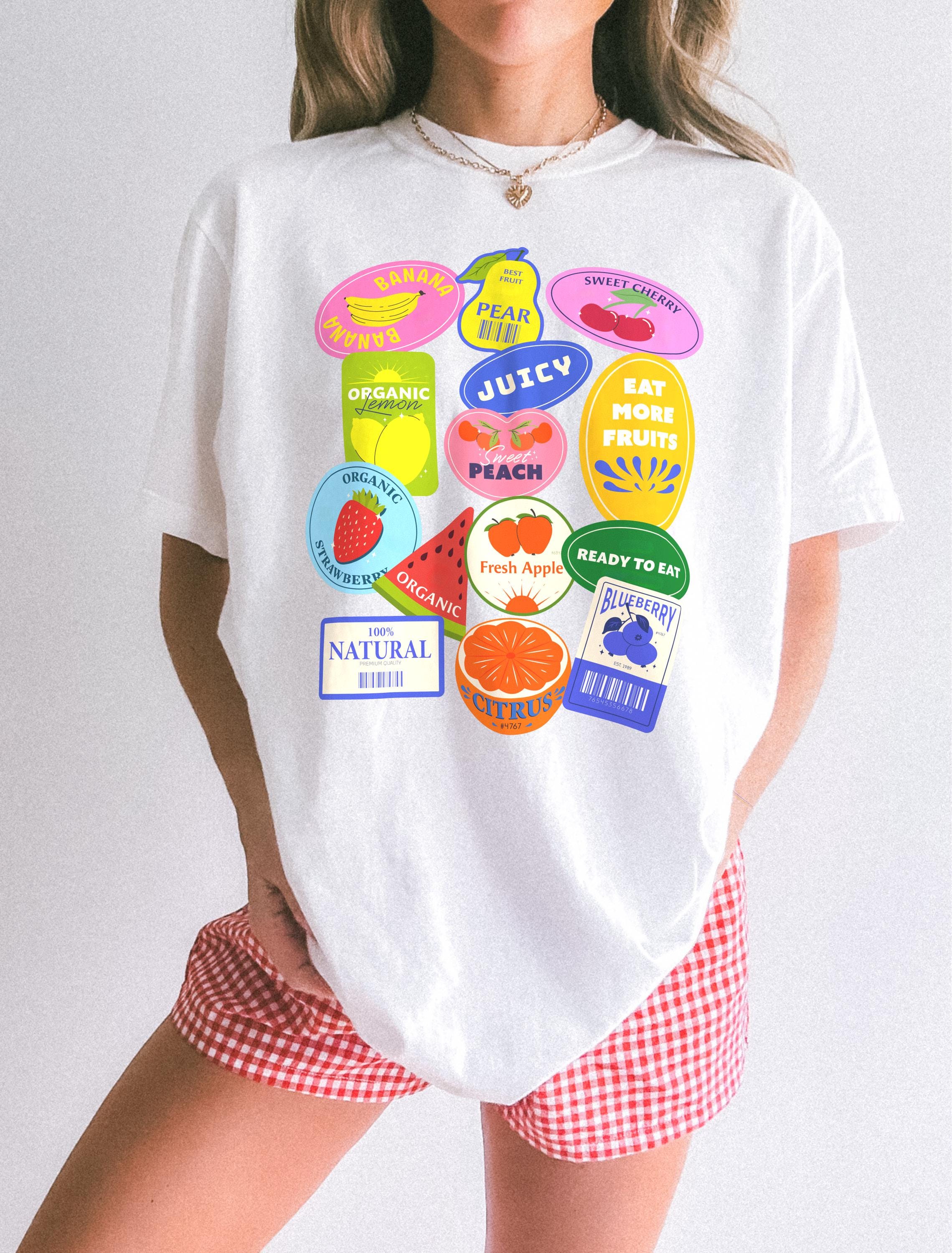 Fruit Stickers Graphic T-Shirt – Preppy Summer Aesthetic Tee