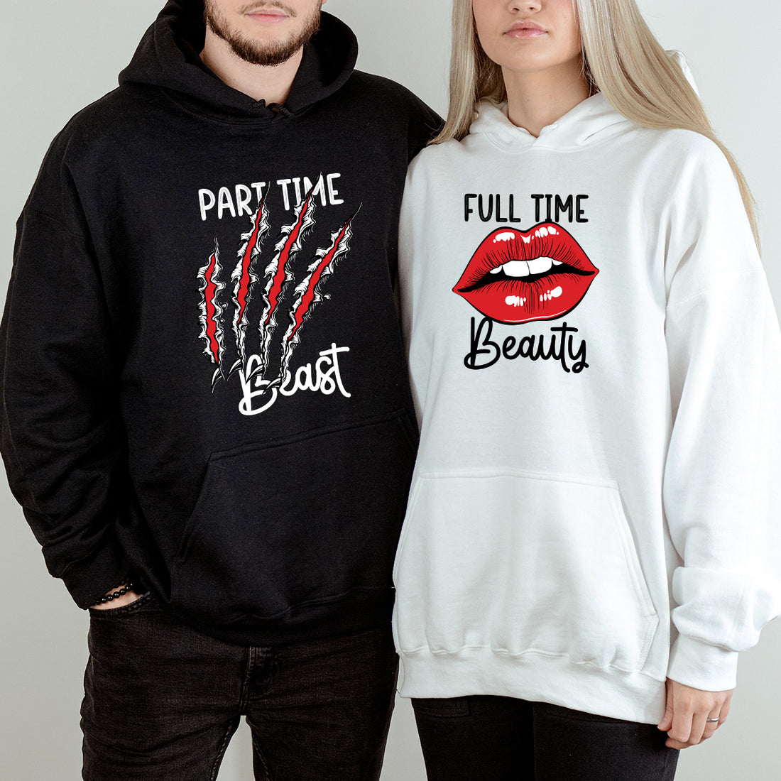 Full Time Beauty Partime Beast Matching Hoodies For Couples