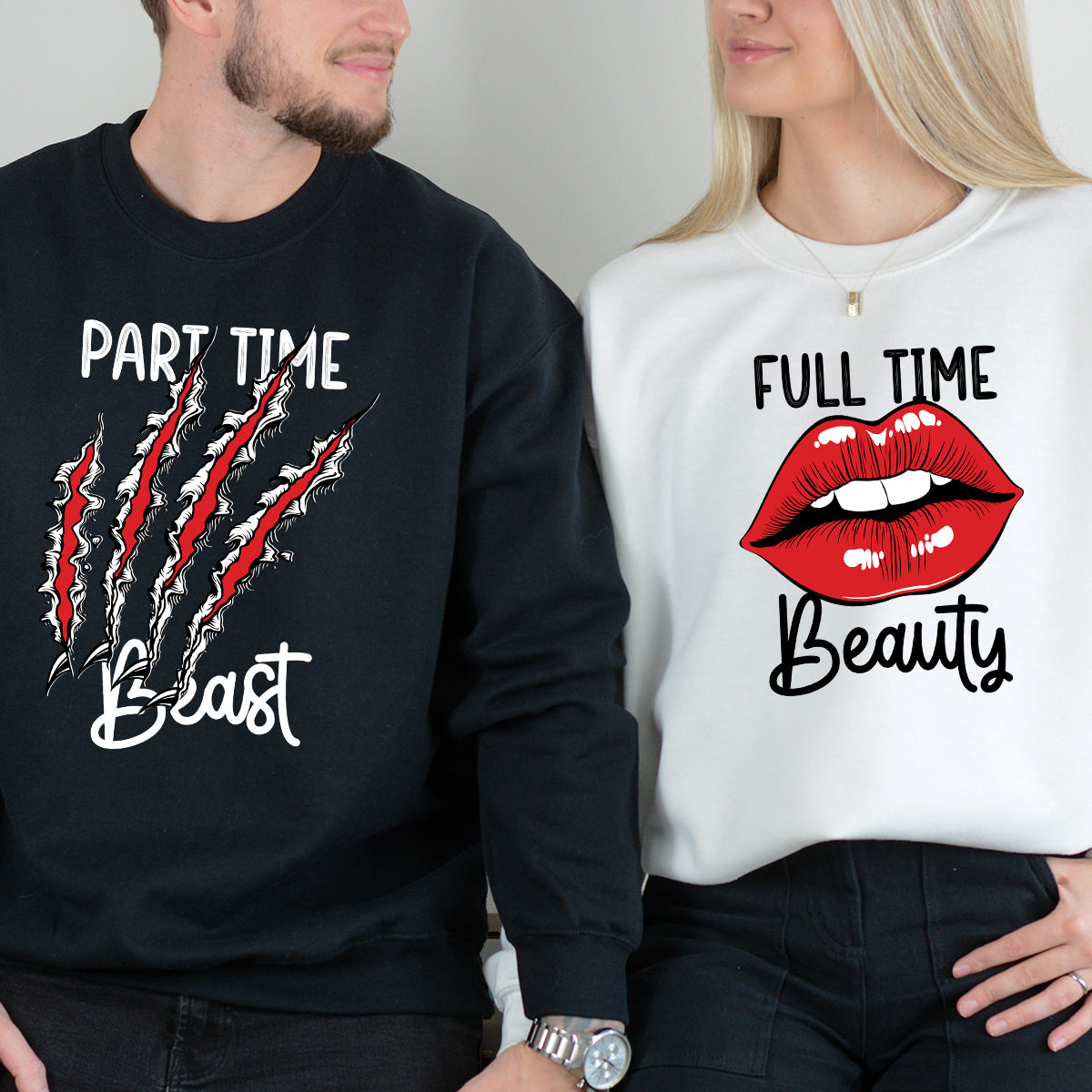 Full Time Beauty Partime Beast Matching Hoodies For Couples