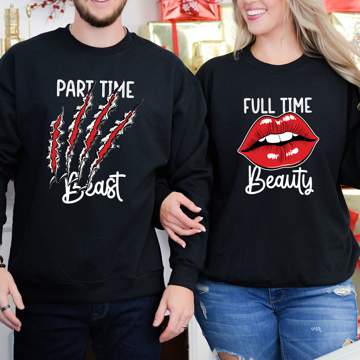 Full Time Beauty Partime Beast Matching Hoodies For Couples