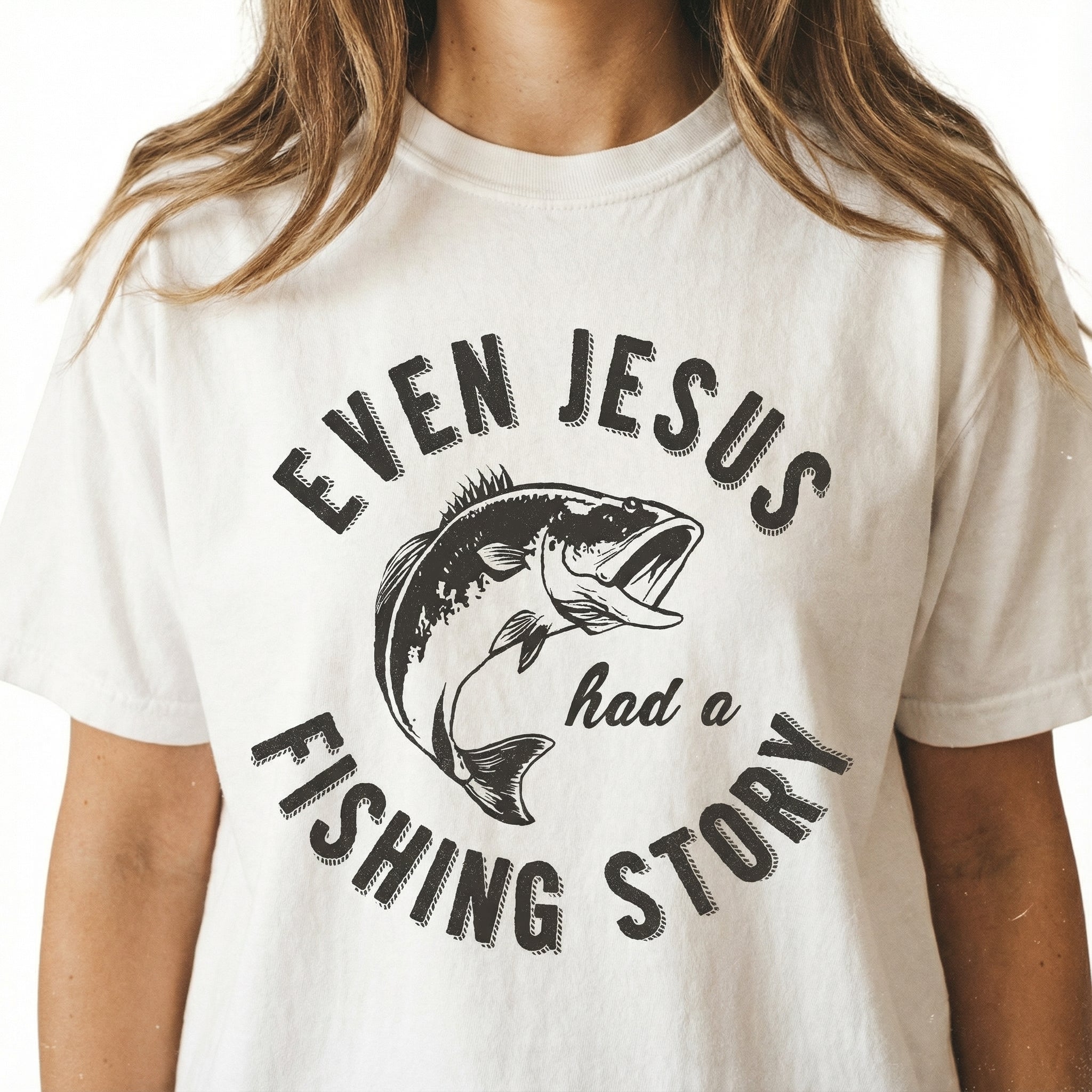 Funny Christian Fishing Graphic T-Shirt - Jesus Fishing Story Bible Tee