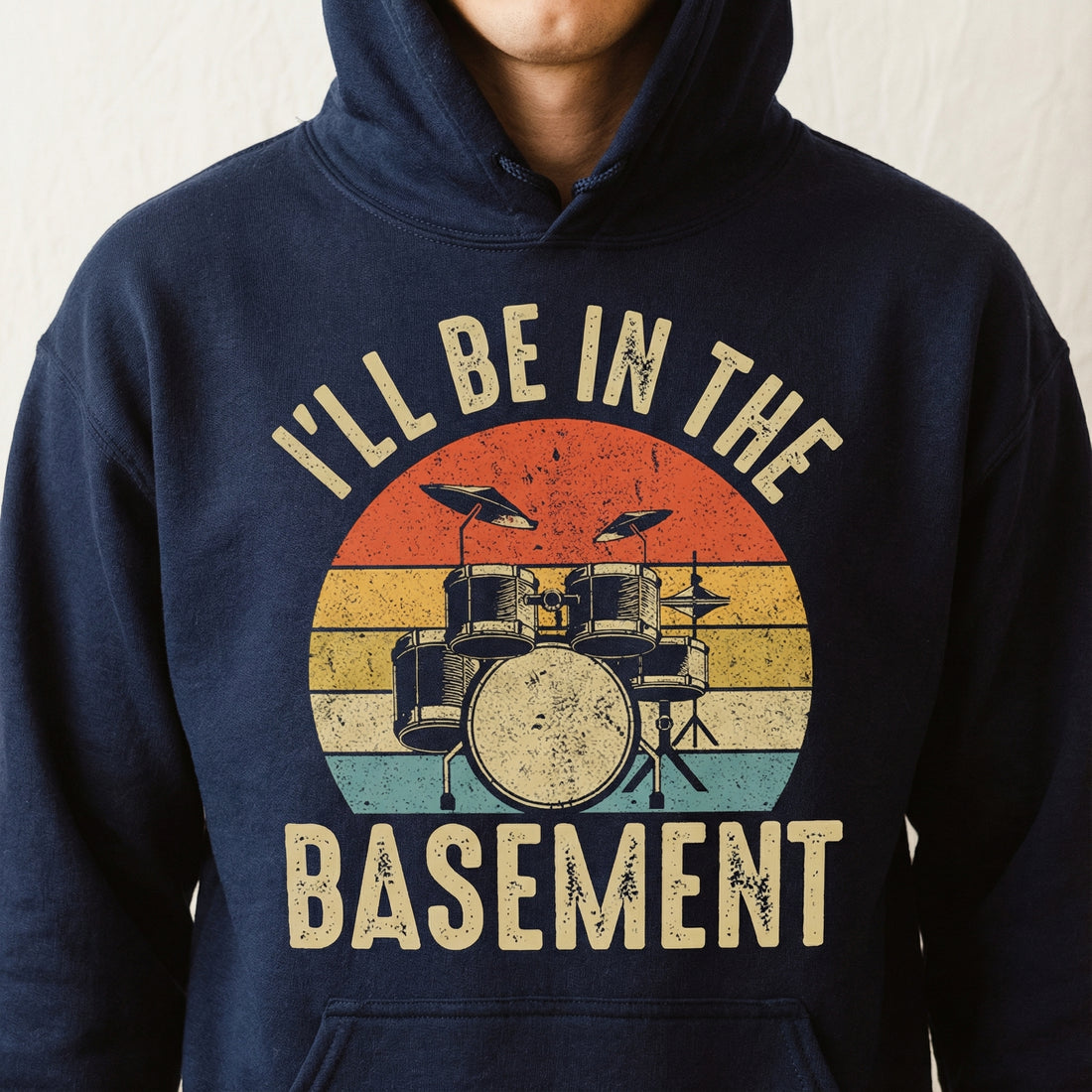 Funny Drummer Dad Graphic T-Shirt - I'll Be In The Basement Retro Tee