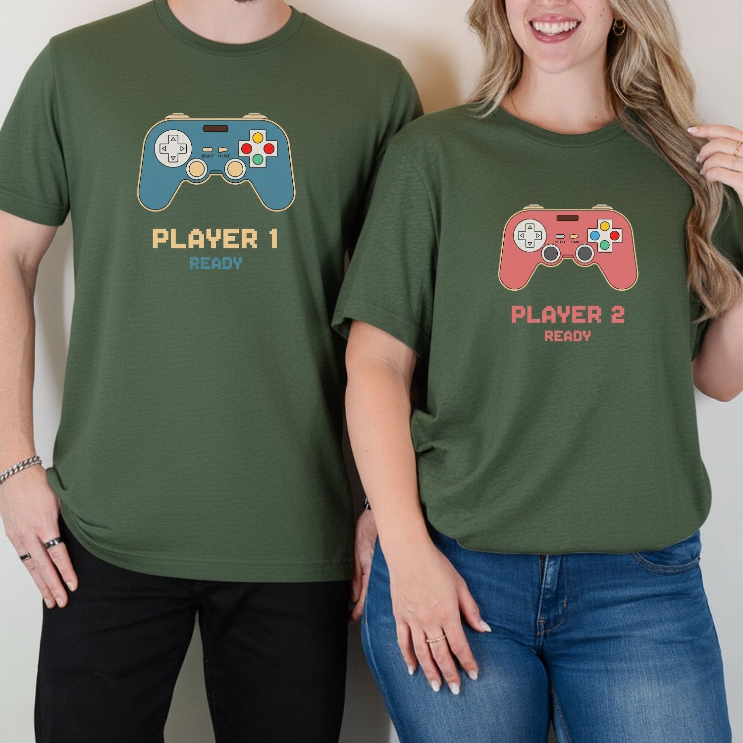 Funny Player 1 Player 2 Gamer Ready Matching T-Shirts For Couples