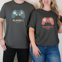 Funny Player 1 Player 2 Gamer Ready Matching T-Shirts For Couples