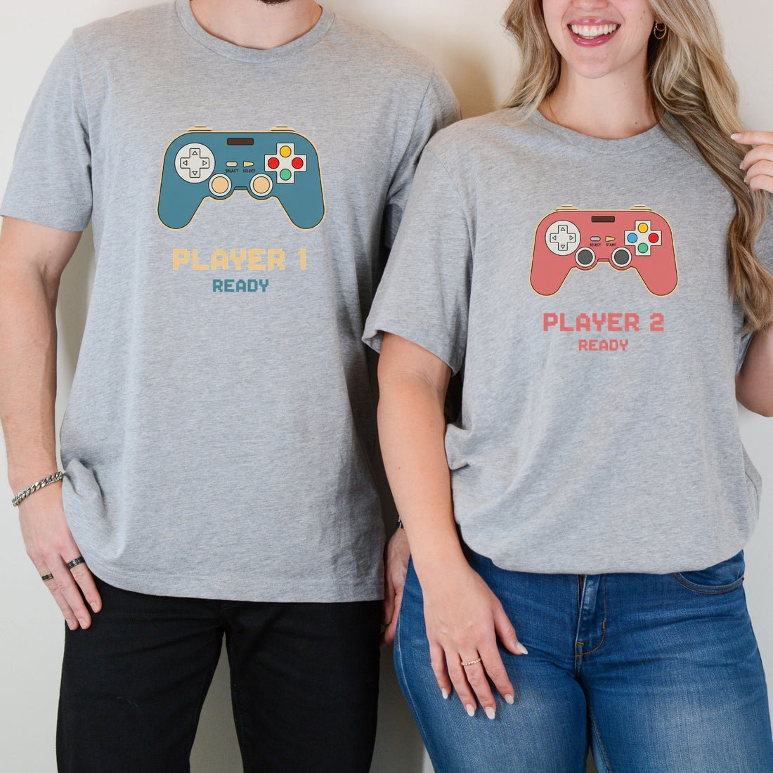 Funny Player 1 Player 2 Gamer Ready Matching T-Shirts For Couples