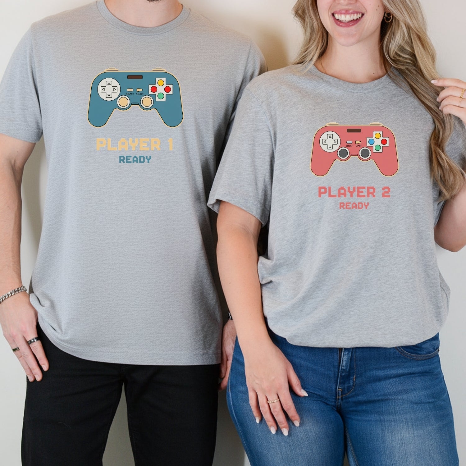 Funny Player 1 Player 2 Gamer Ready Matching T-Shirts For Couples