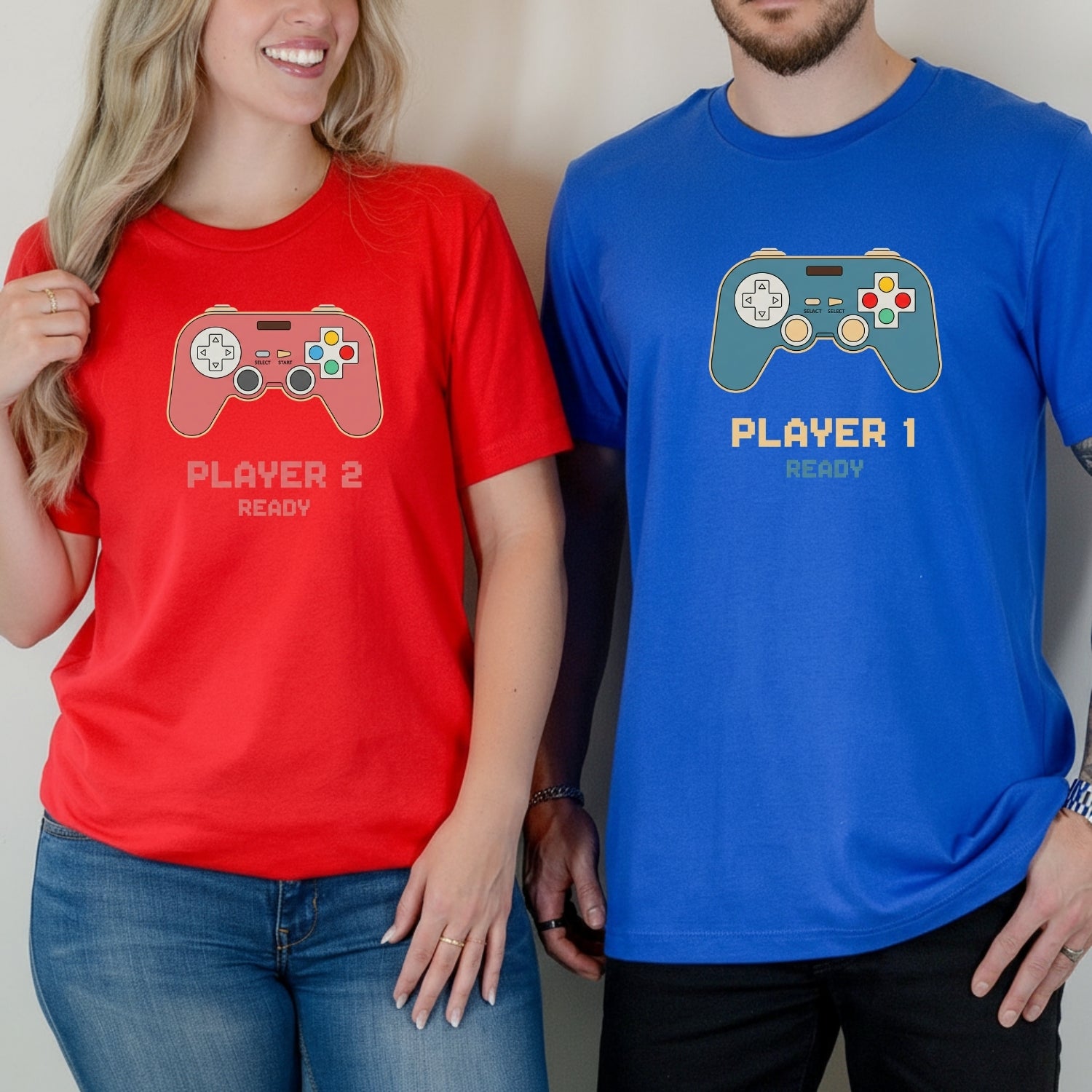 Funny Player 1 Player 2 Gamer Ready Matching T-Shirts For Couples